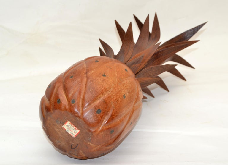 Late 20th Century Mid-Century Modern Folk Art Handcrafted Wood & Natural Fiber Pineapple Sculpture