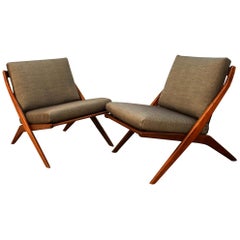 Mid-Century Modern Folke Ohlsson Dux Scissor Lounge Chairs, Pair