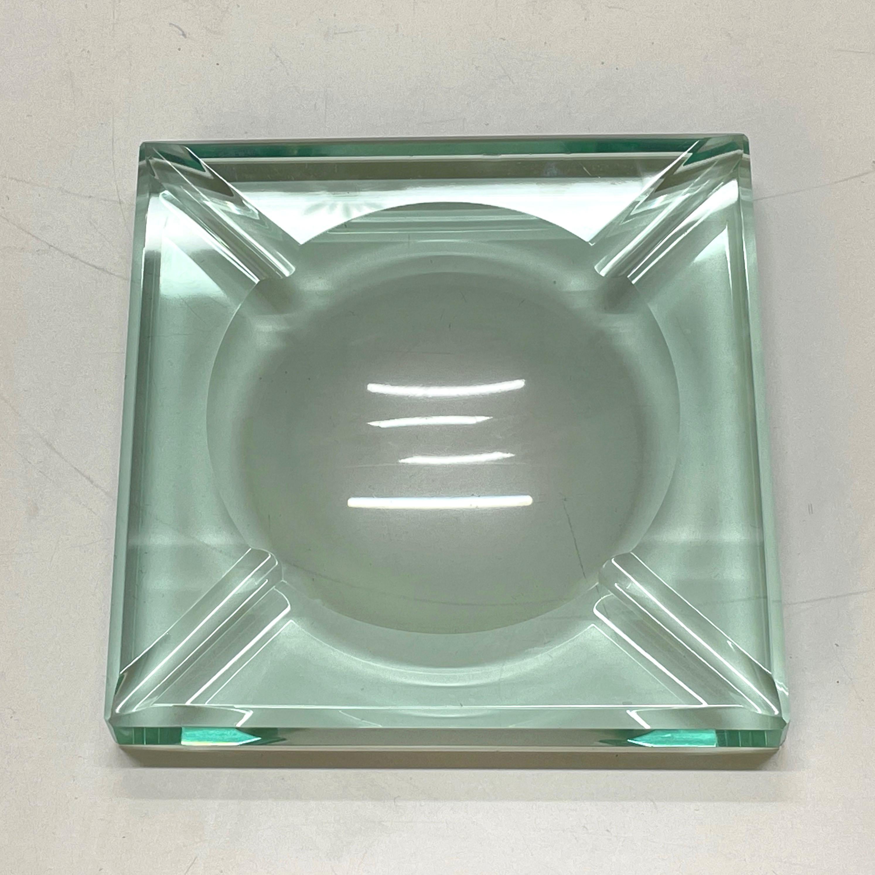 Mid-Century Modern Fontana Arte Green Crystal Glass Squared Italian Ashtray 6
