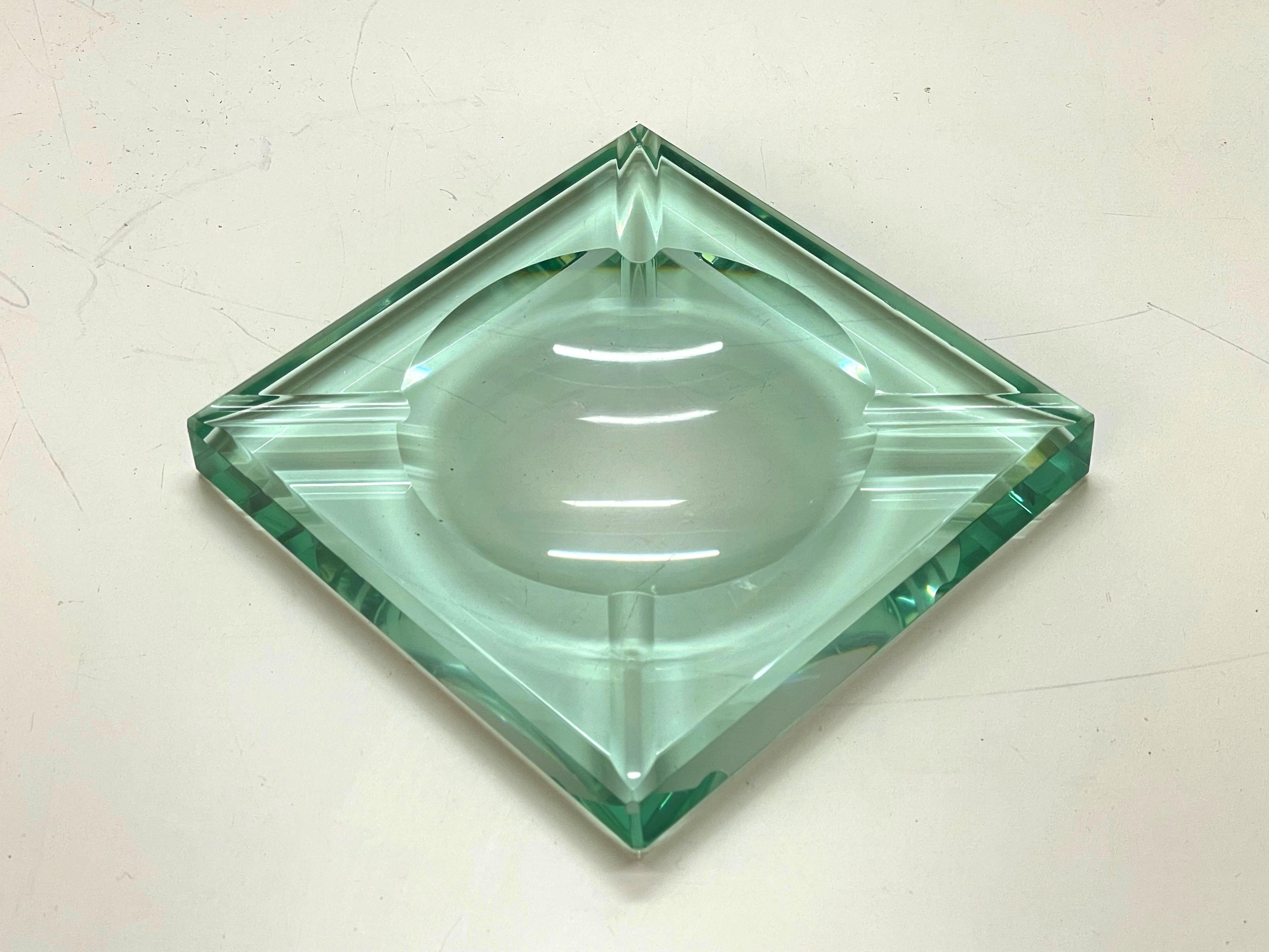 Mid-Century Modern Fontana Arte Green Crystal Glass Squared Italian Ashtray 7