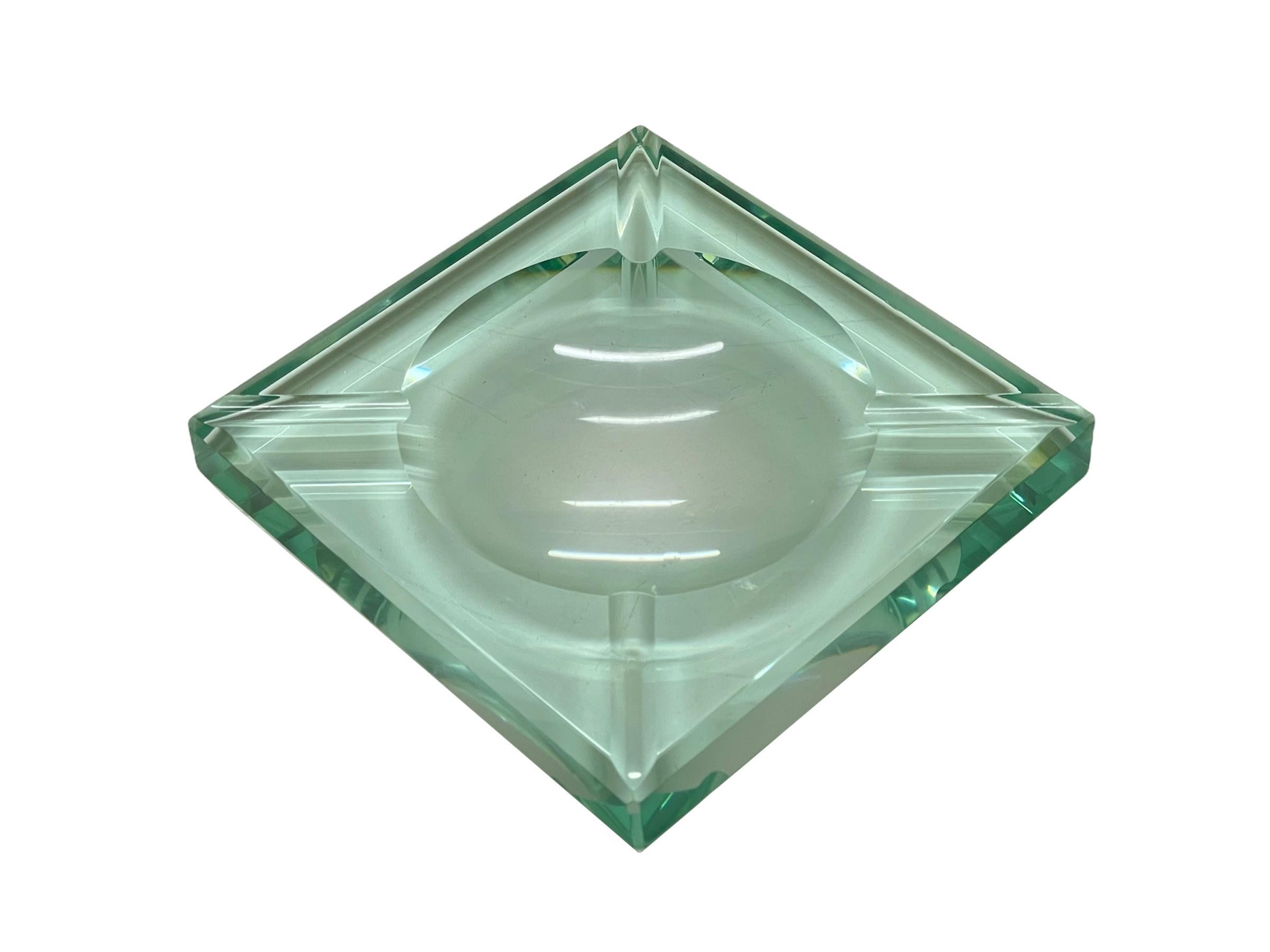 Mid-Century Modern Fontana Arte Green Crystal Glass Squared Italian Ashtray 9