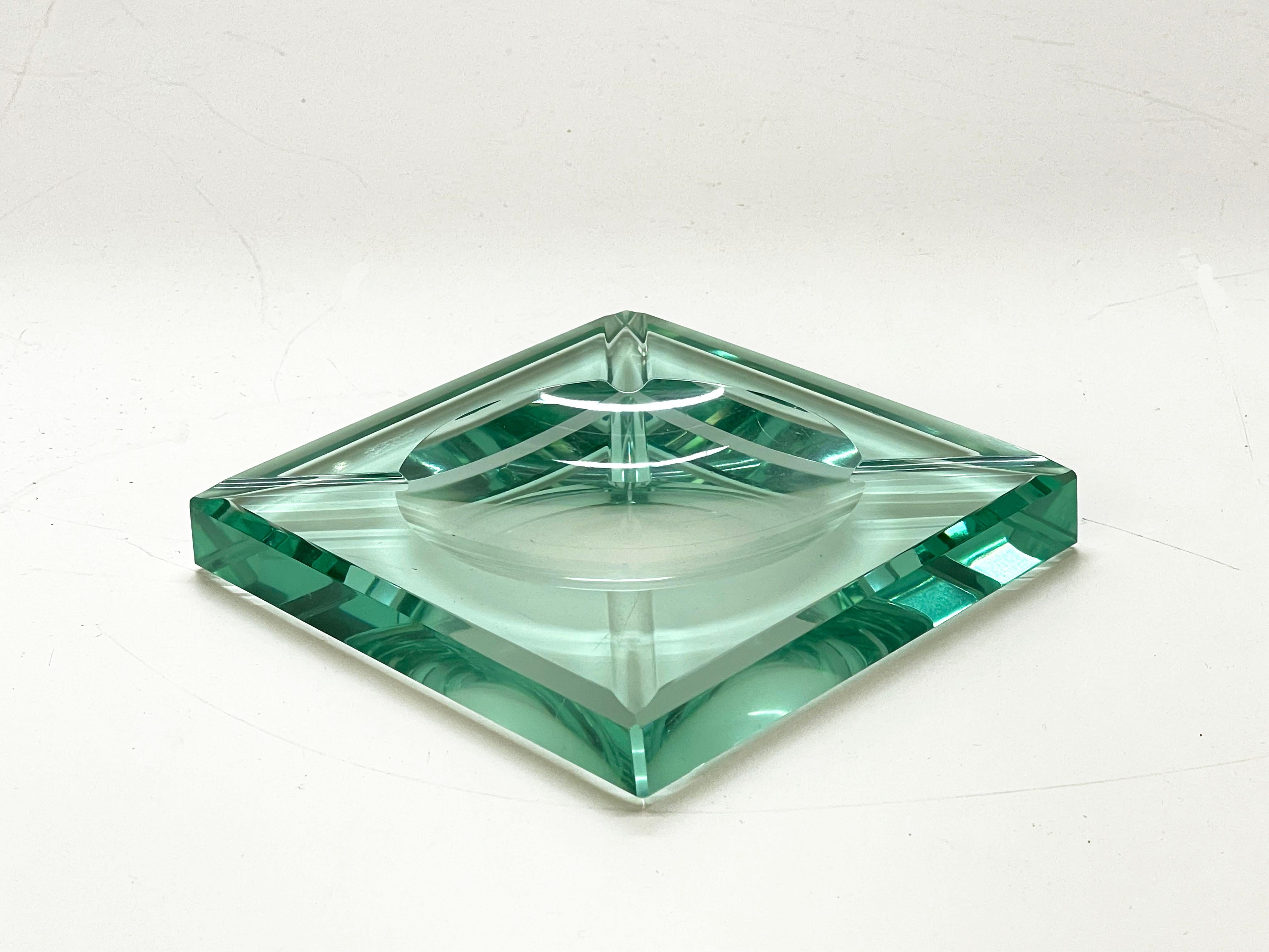 20th Century Mid-Century Modern Fontana Arte Green Crystal Glass Squared Italian Ashtray