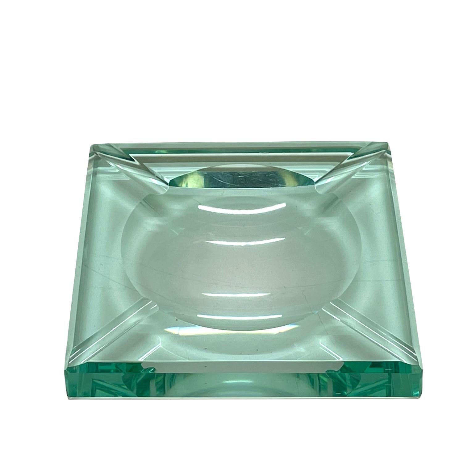 Mid-Century Modern Fontana Arte Green Crystal Glass Squared Italian Ashtray 1