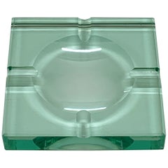 Mid-Century Modern Fontana Arte Green Crystal Glass Squared Italian Ashtray