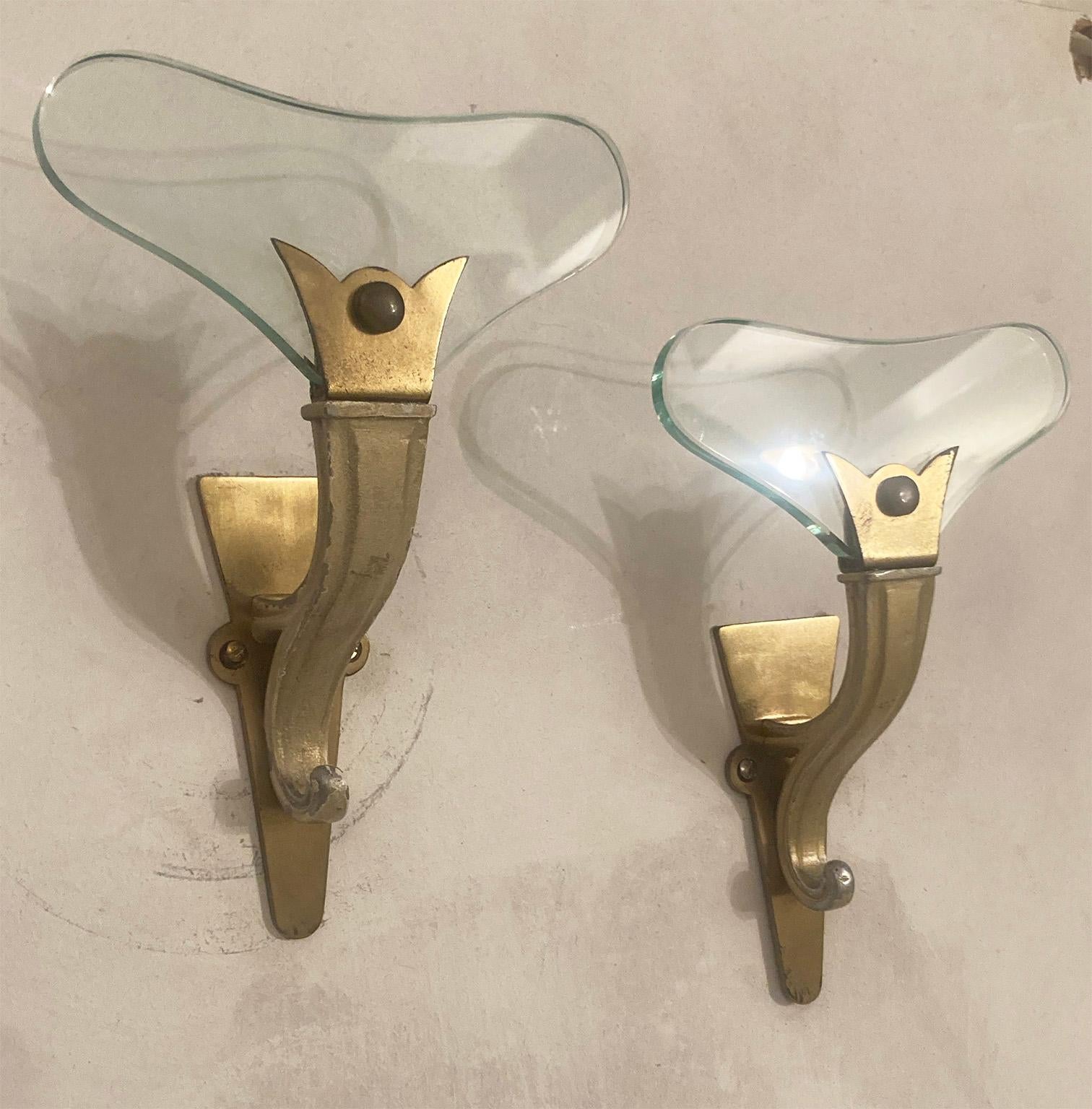 Italian Mid-Century Modern Fontana Arte Style Pair of Glass Coat Racks, Italy, 1960s For Sale