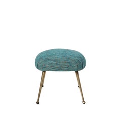 Mid-Century Modern Footstool, Blue Fabric, Metal Legs, Italy, 1950