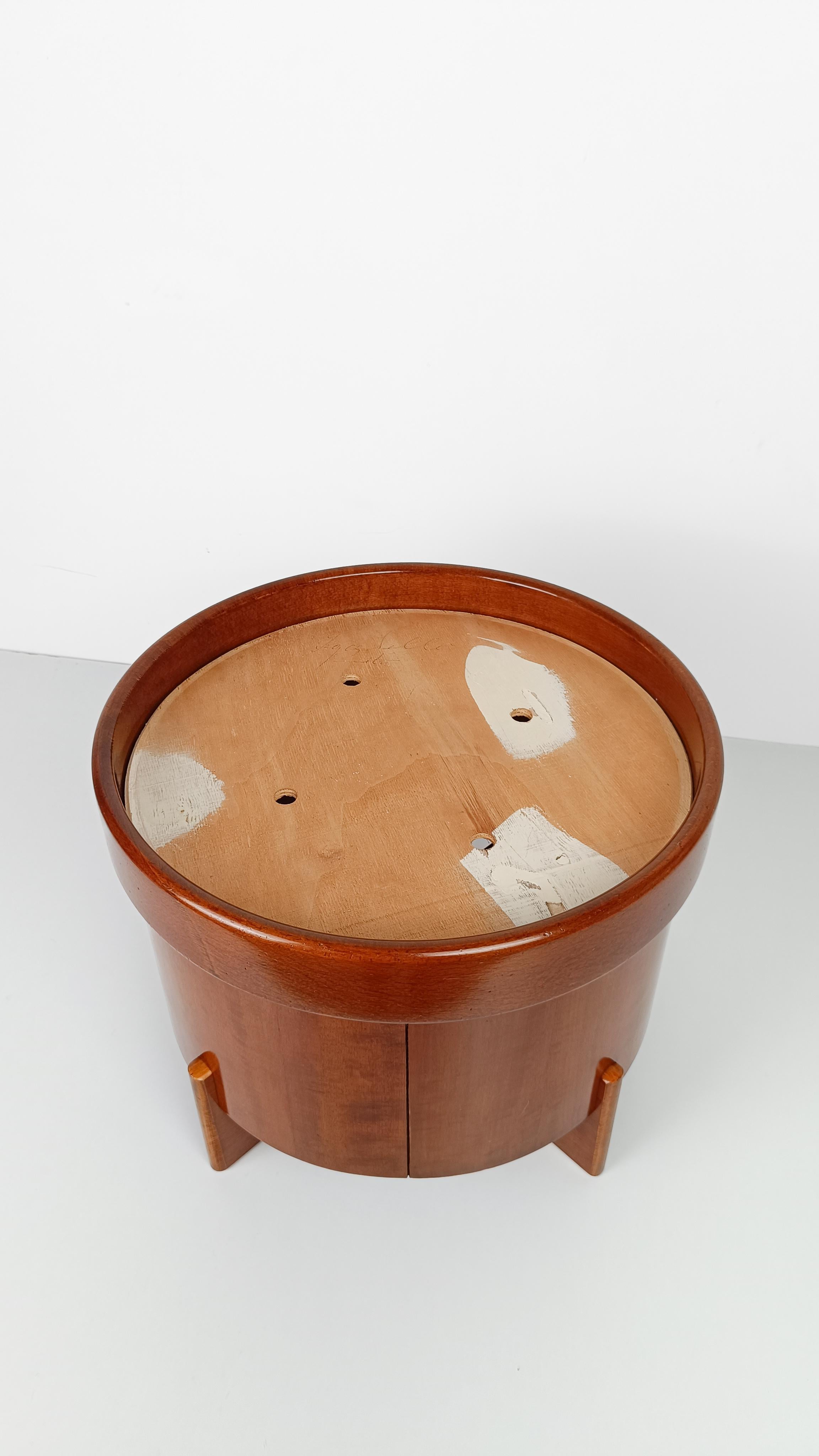 Pouf The Modernity en contreplaqué plaqué teck et coussin en bouclè écru en vente 4