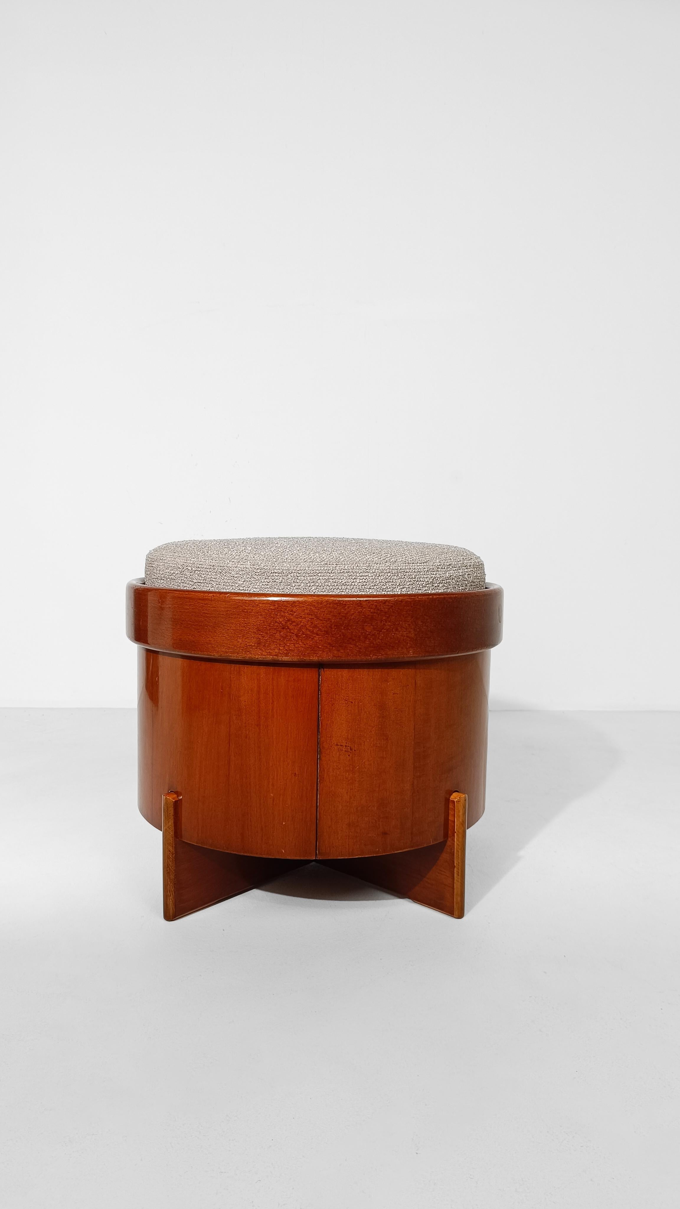Pouf The Modernity en contreplaqué plaqué teck et coussin en bouclè écru en vente 10