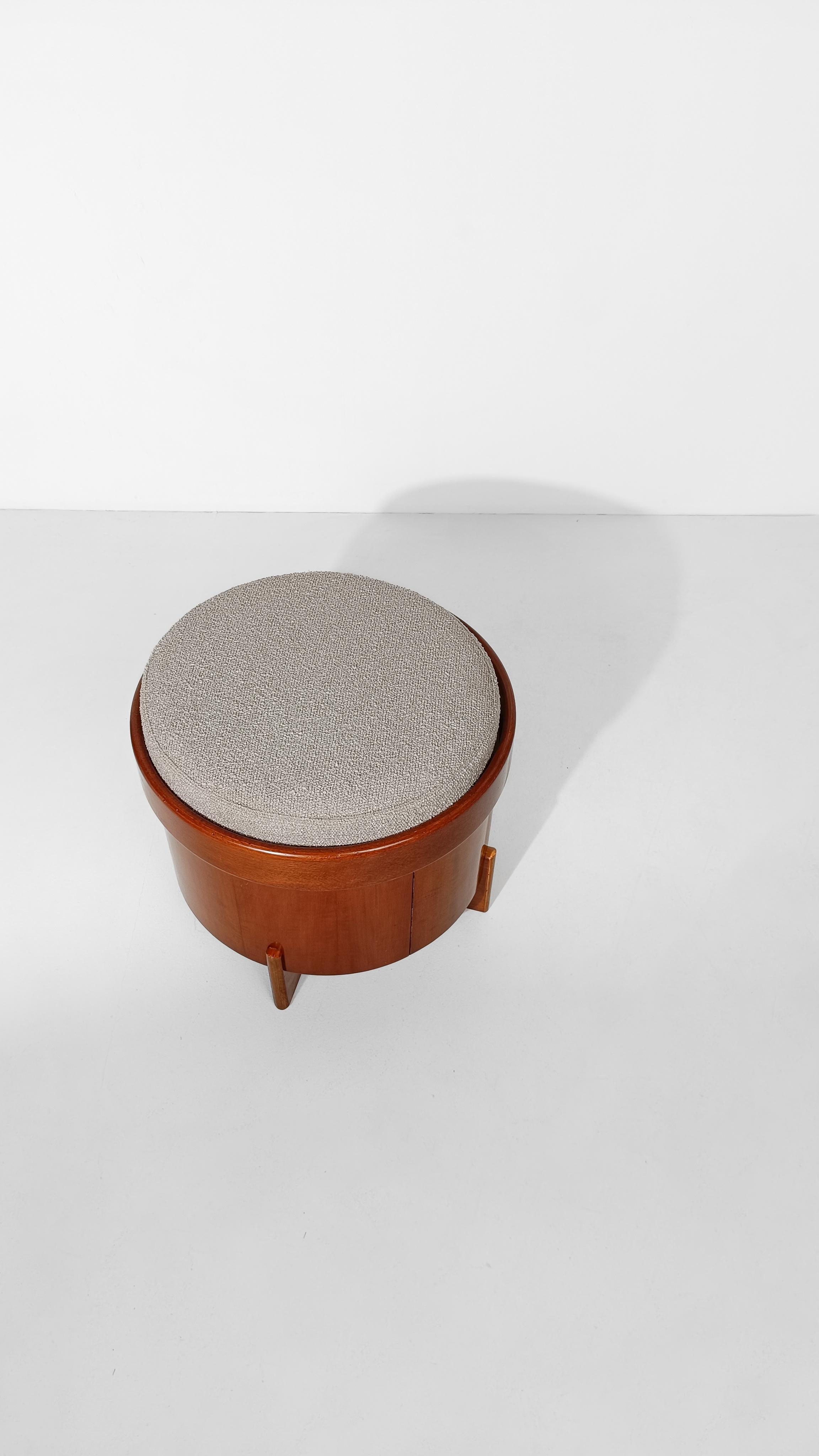 Pouf The Modernity en contreplaqué plaqué teck et coussin en bouclè écru en vente 1