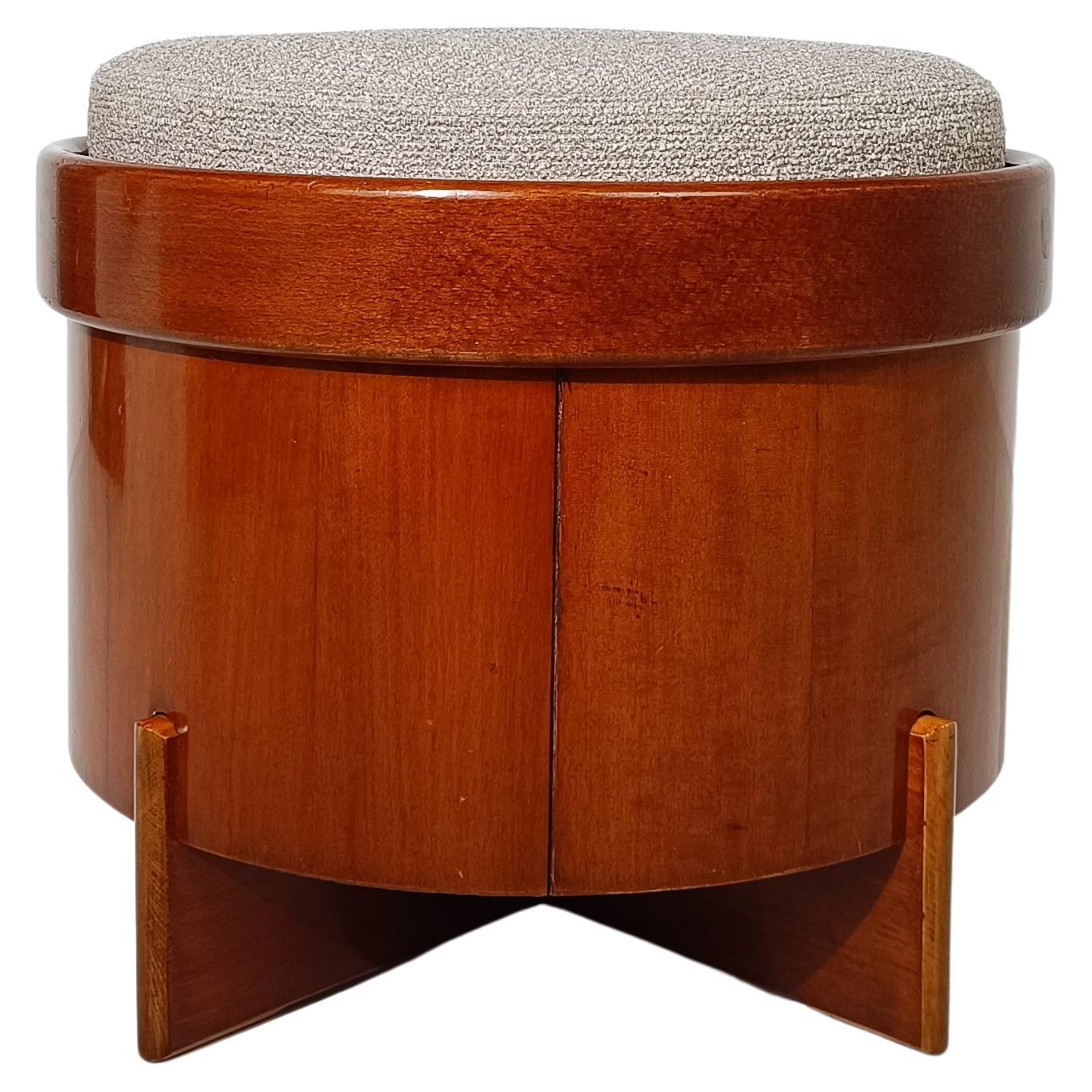 Pouf The Modernity en contreplaqué plaqué teck et coussin en bouclè écru