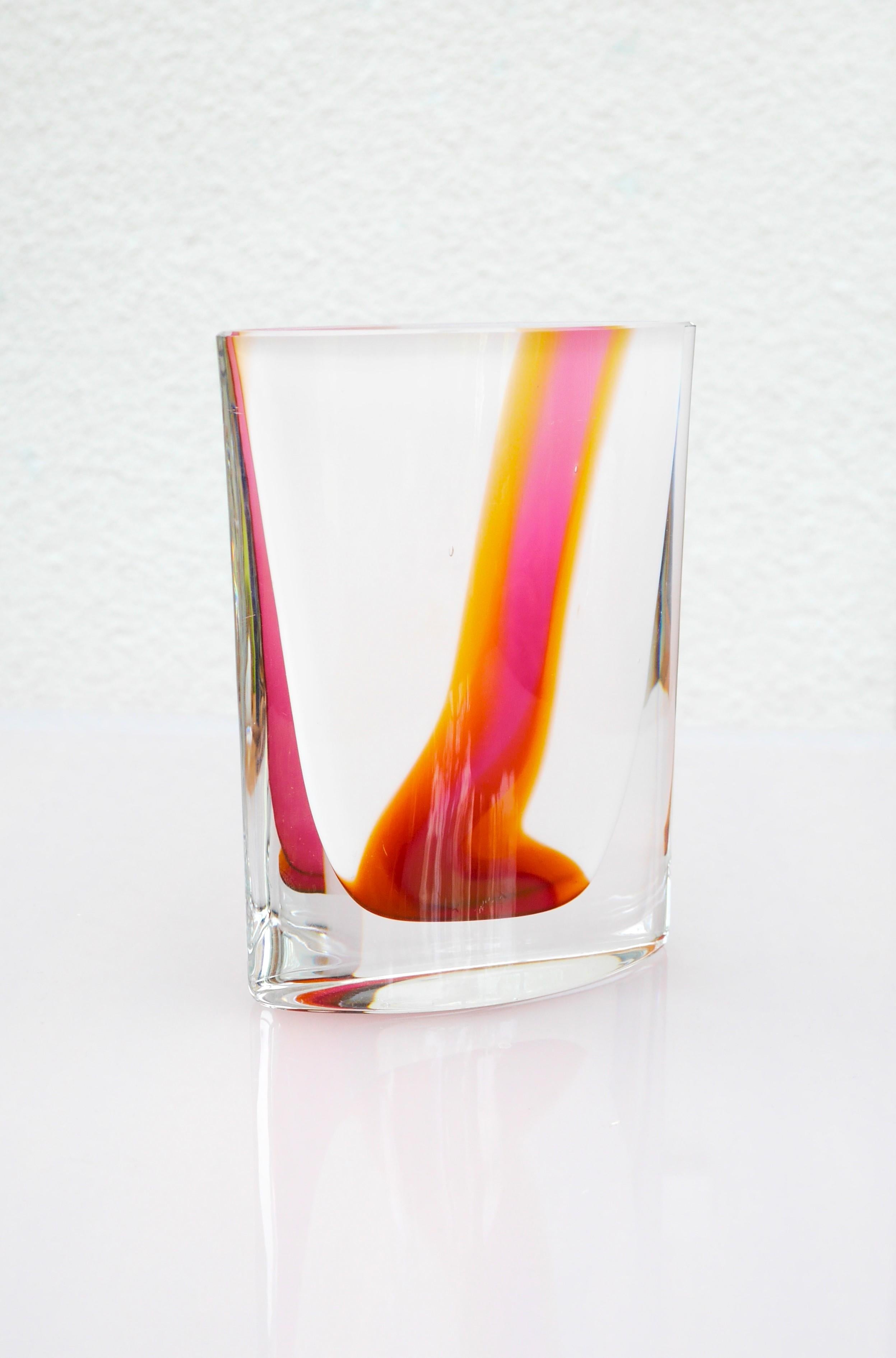 An amazing and unusual handmade glass vase a true piece of art designed by Bengt Edenfalk for Kosta Boda, Sweden. It is perfect condition and signed and numbered 