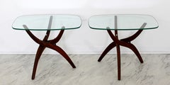 Mid-Century Modern Forest Wilson Pair of Walnut Glass Sculptural Side End Tables