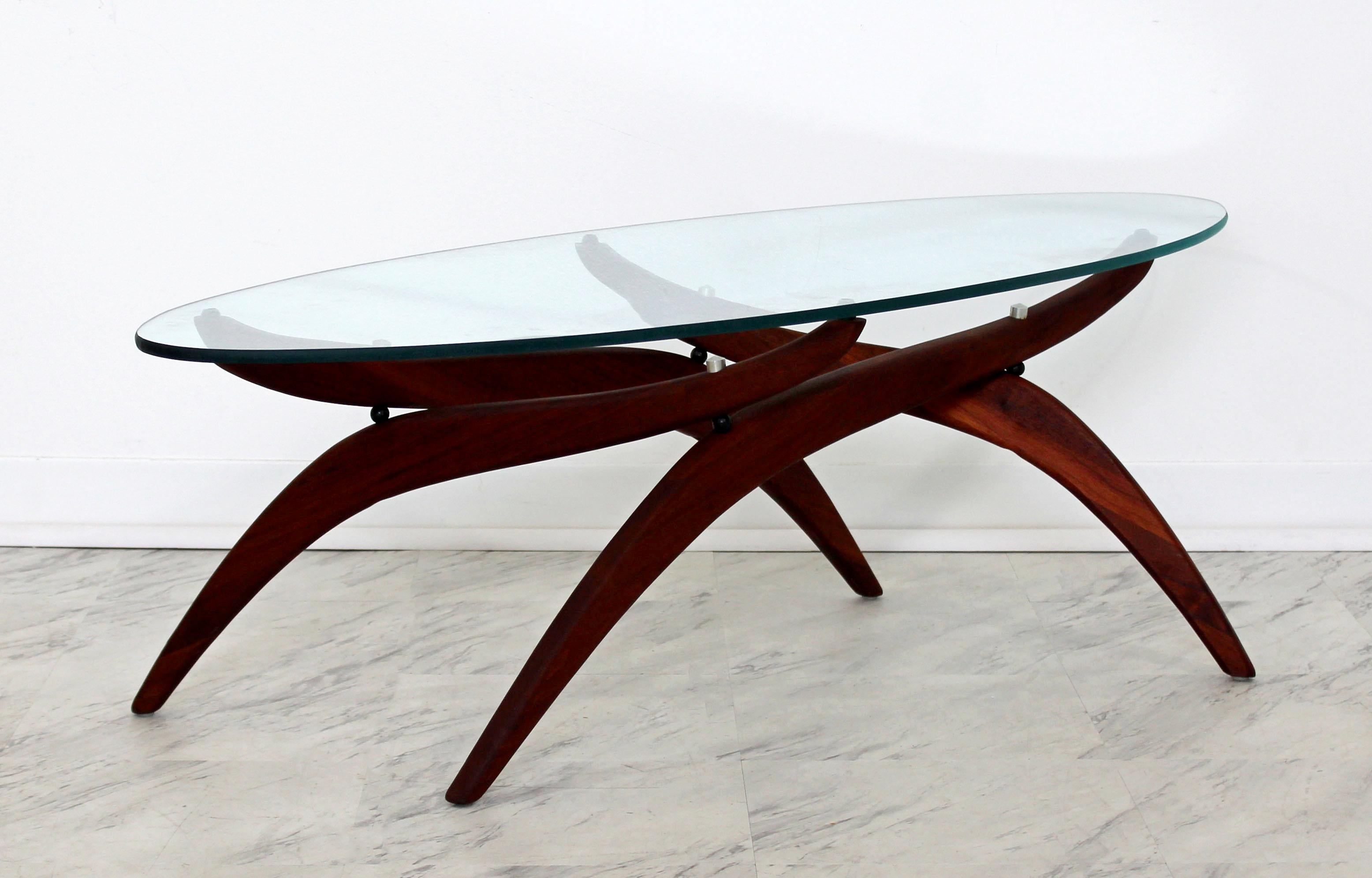 American Mid-Century Modern Forest Wilson Walnut Glass Sculptural Coffee Table, 1960s