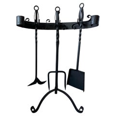 Mid-Century Modern Forged Iron Fireplace Tool Set