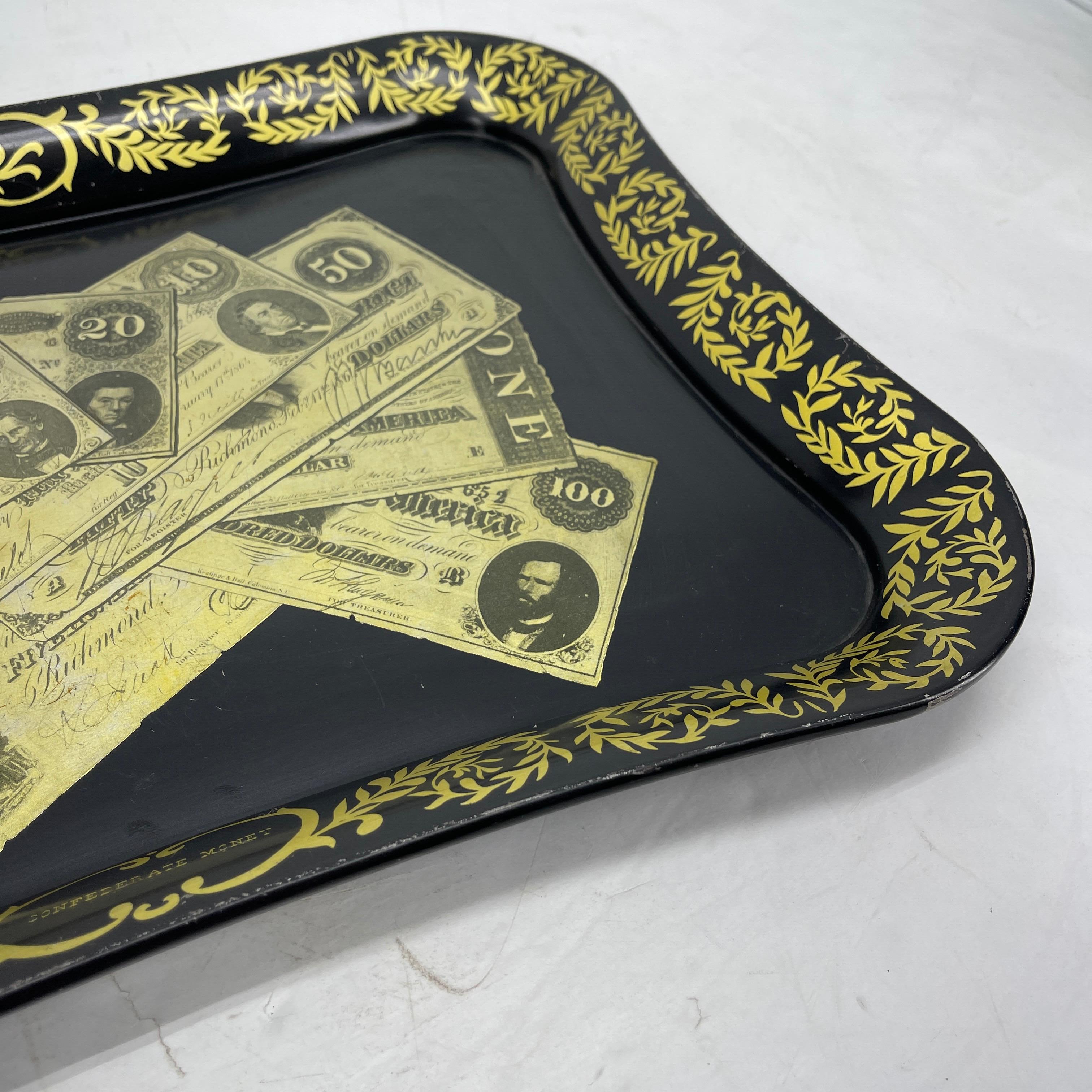 Mid-20th Century Mid-Century Modern Fornasetti Style Metal Tray with Confederate Money Notes