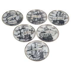 Posavasos de porcelana de estilo Fornasetti moderno de mediados de siglo, Velieri Ships
