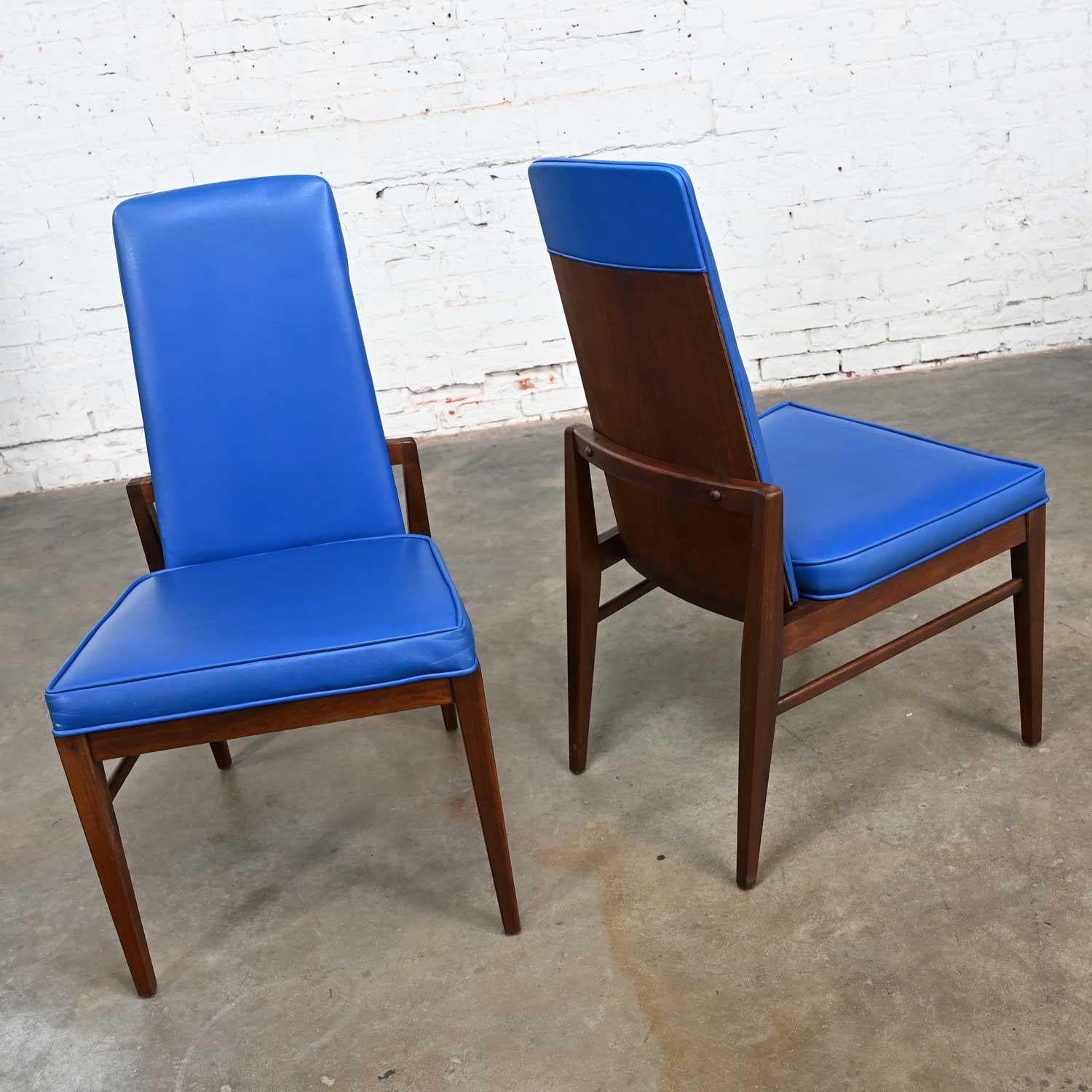 Mid-Century Modern Foster-McDavid Cobalt Blue Faux Leather Dining Chairs Set 4 For Sale 1