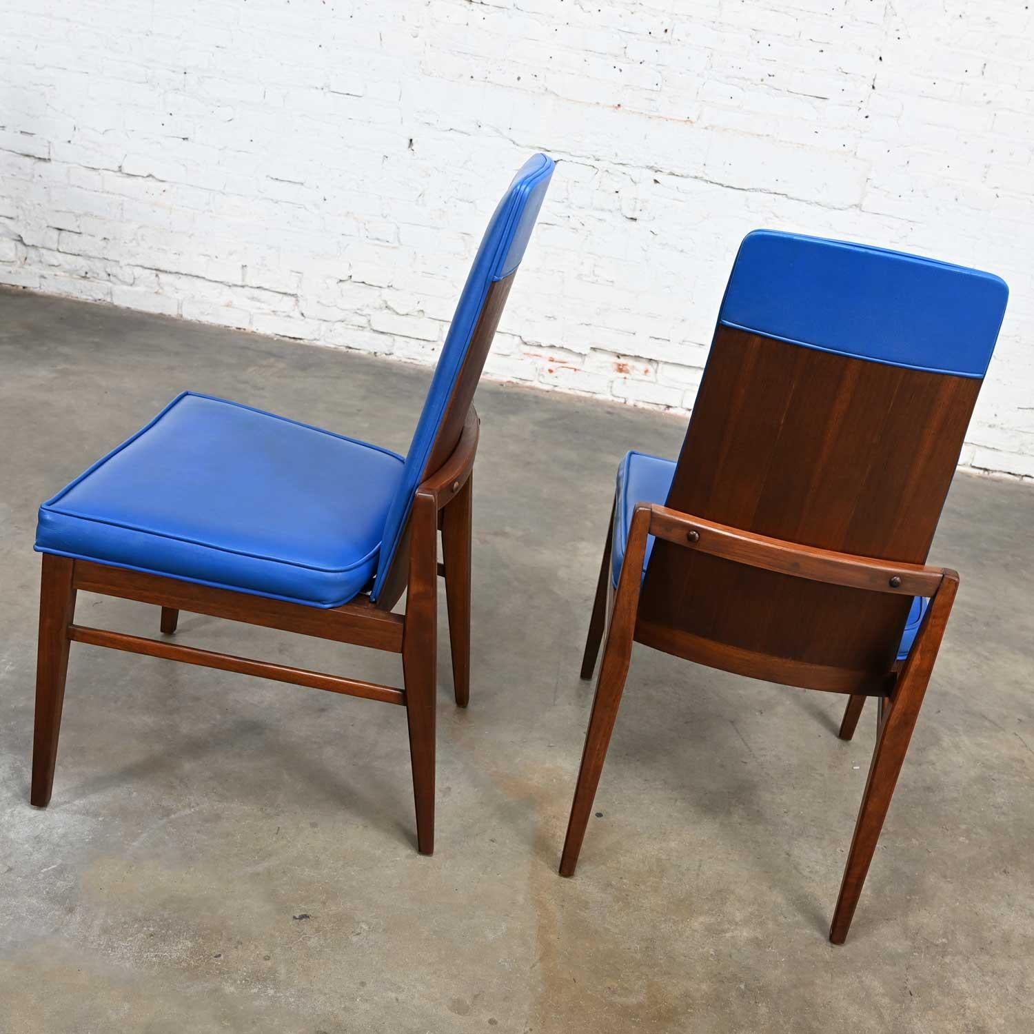 Mid-Century Modern Foster-McDavid Cobalt Blue Faux Leather Dining Chairs Set 4 For Sale 2