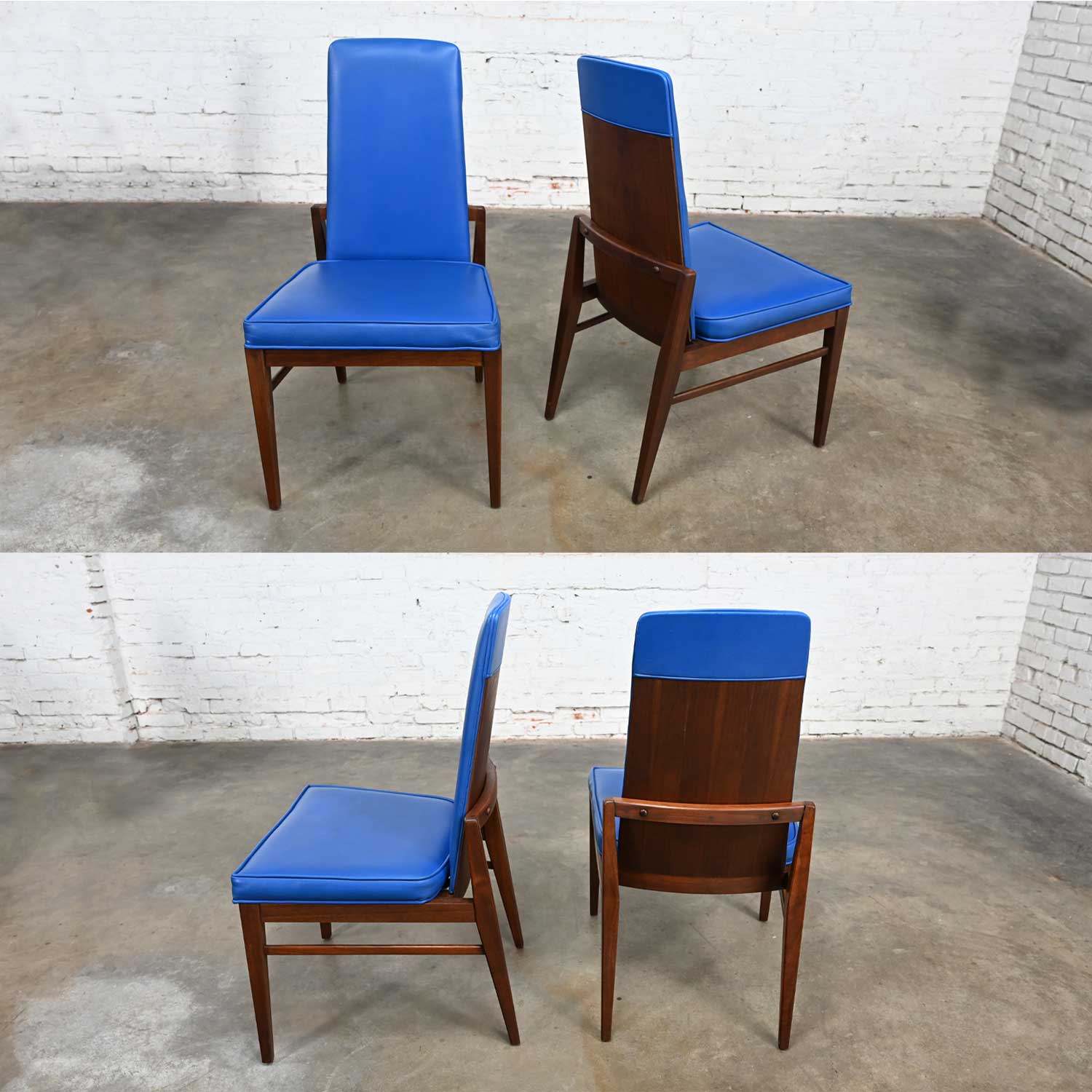 Mid-Century Modern Foster-McDavid Cobalt Blue Faux Leather Dining Chairs Set 4 For Sale 11