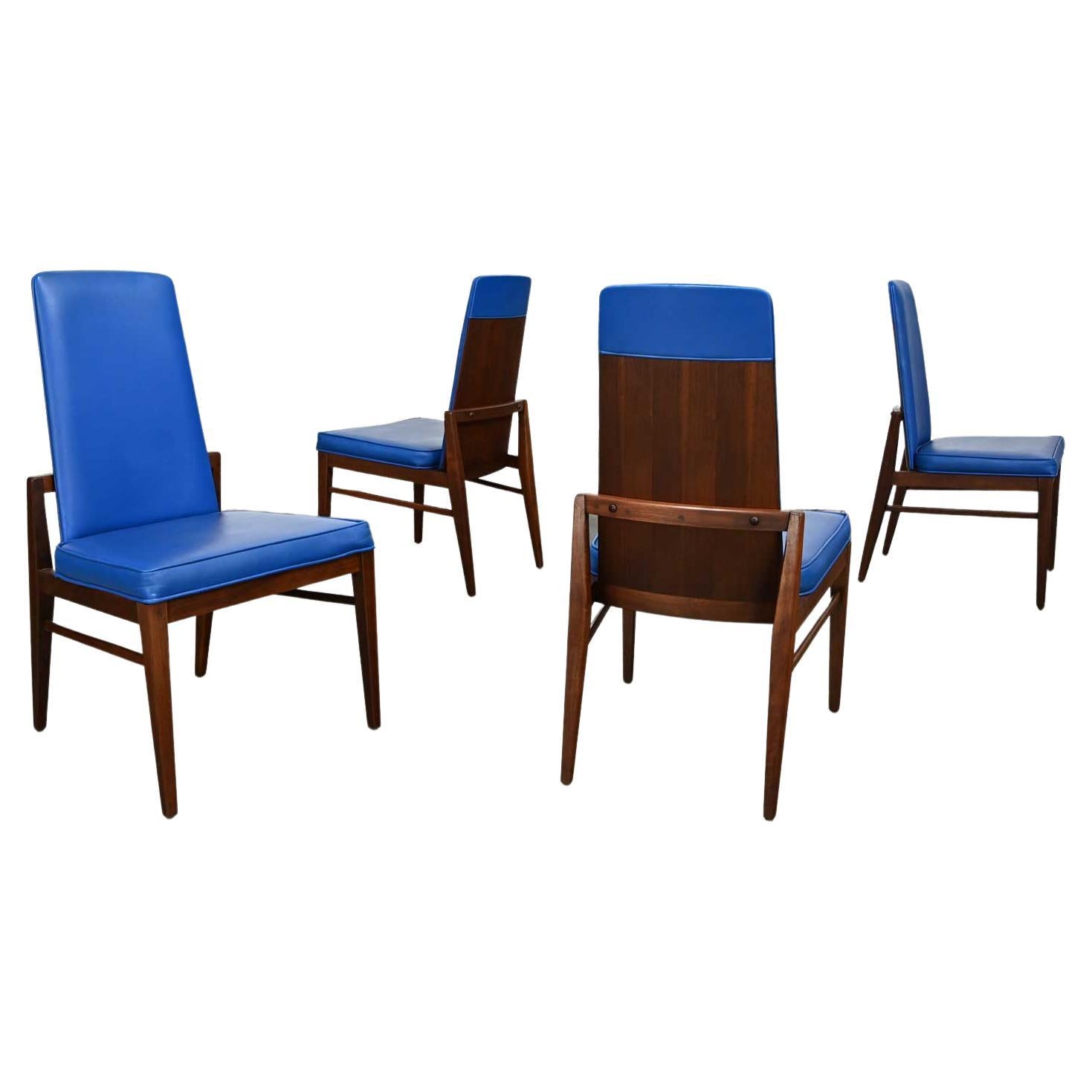 Mid-Century Modern Foster-McDavid Cobalt Blue Faux Leather Dining Chairs Set 4