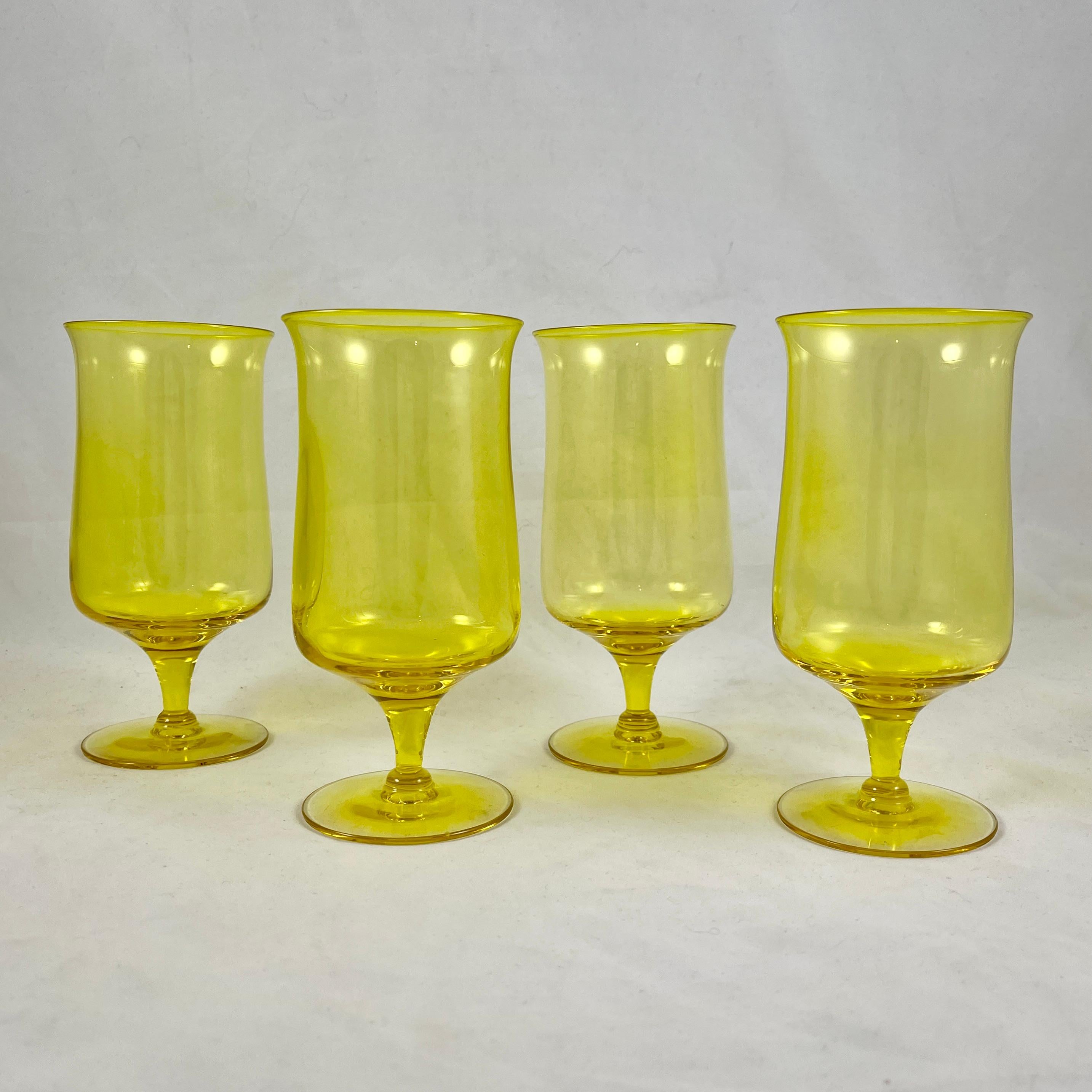 Other Mid-Century Modern Fostoria Biscayne Gold Tall Footed Ice Tea Glasses, Set /4