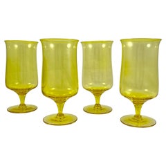 Mid-Century Modern Fostoria Biscayne Gold Tall Footed Ice Tea Glasses, Set /4