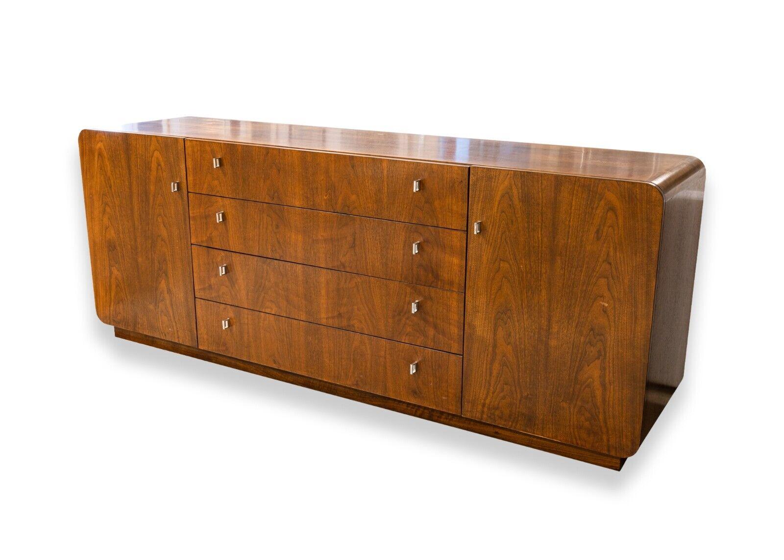 Mid Century Modern Founders Walnut and Chrome Dresser Credenza and Mirror In Good Condition For Sale In Keego Harbor, MI