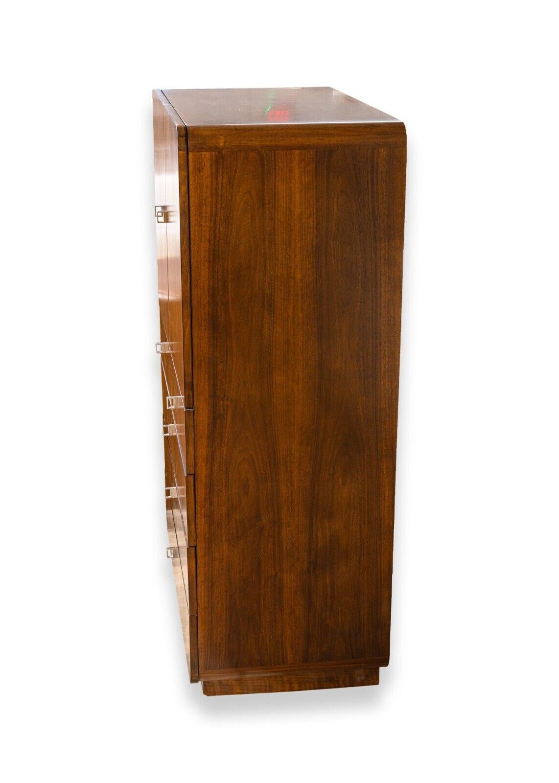 Mid Century Modern Founders Walnut and Chrome Highboy Armoire Chest Dresser In Good Condition In Keego Harbor, MI