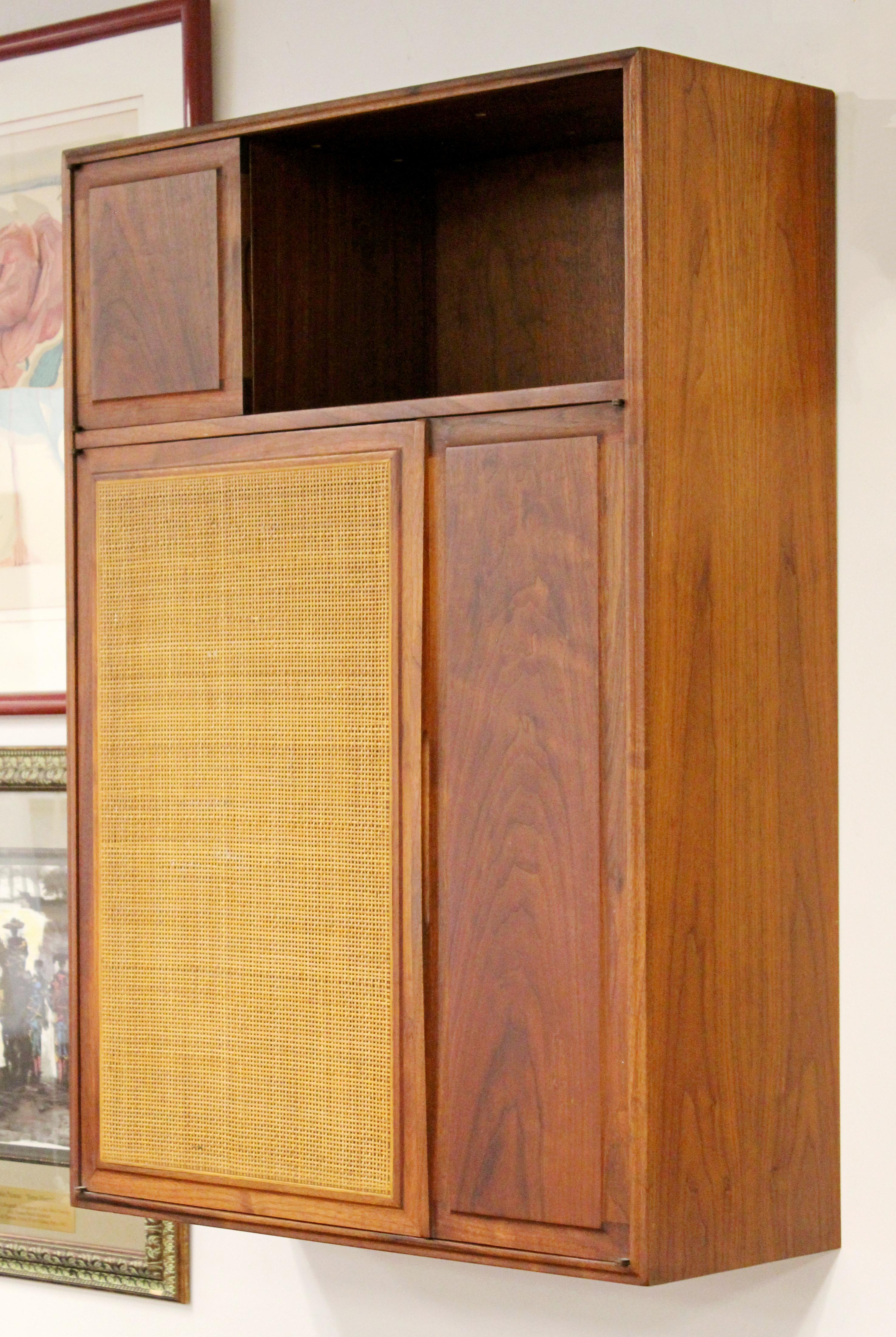 Mid-20th Century Mid-Century Modern Founders Walnut Cane Hanging Wall Cabinet Credenza Set, 1960s
