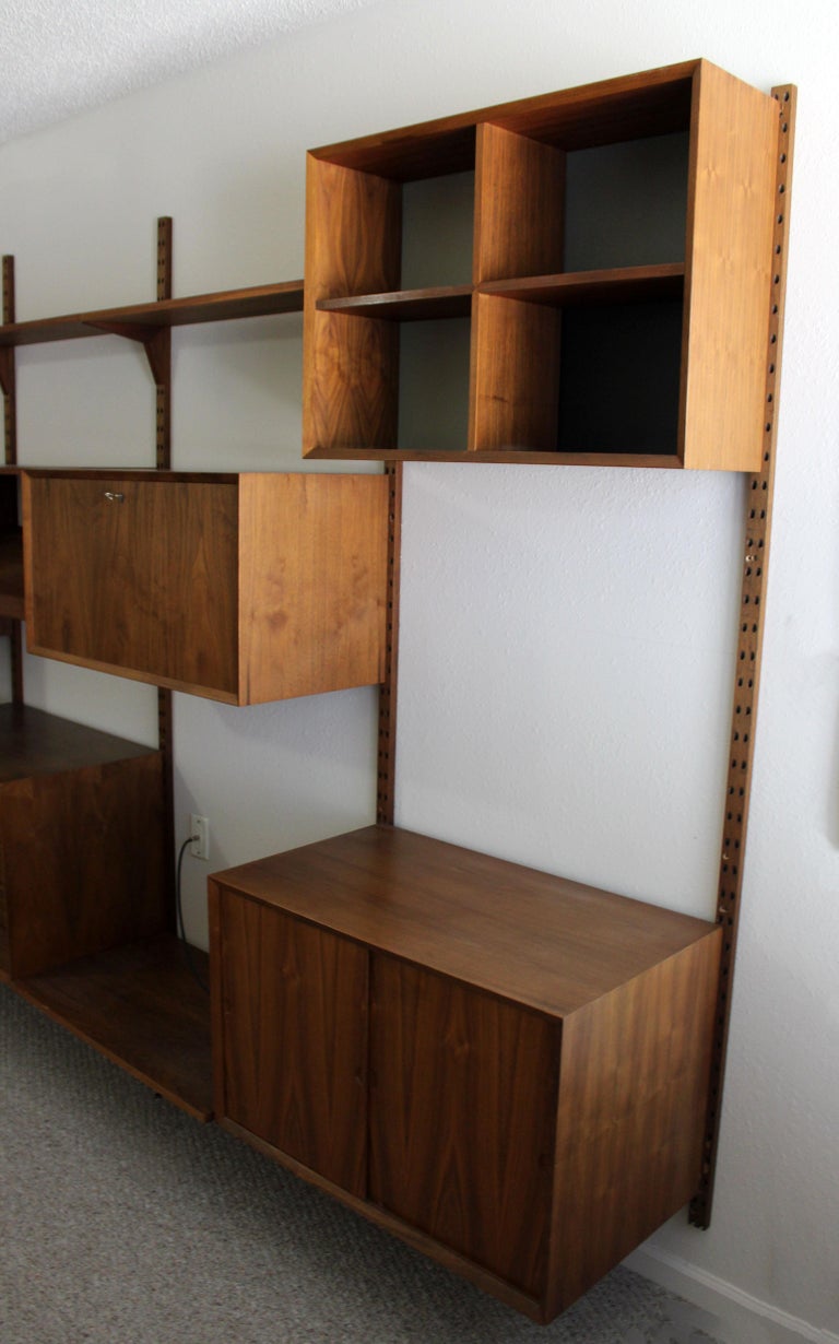 Mid Century Modern Founders Walnut Wall Mounted Wall Shelving Unit