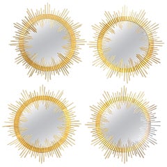 Mid-Century Modern Four Diminutive Gilt Metal Sunburst Mirrors