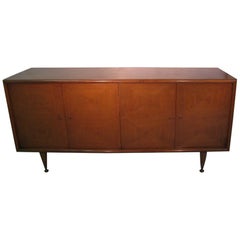 Mid-Century Modern Four-Door Black Figural Walnut Credenza