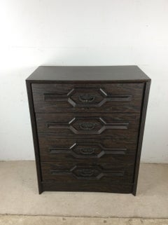 Mid Century Modern Four Drawer Highboy Dresser with Black Finish