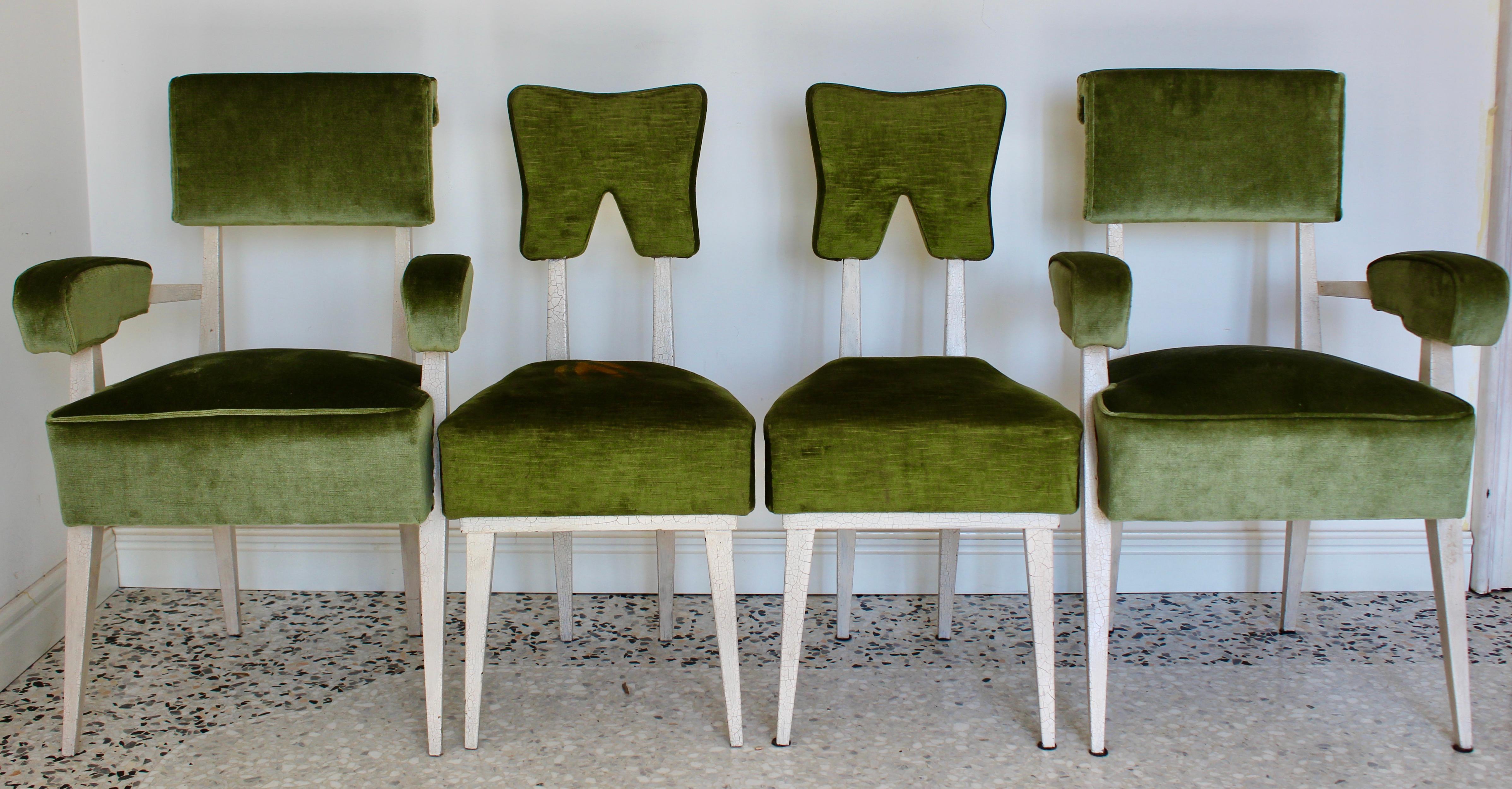 Lacquered Mid-Century Modern Four Green Chairs Attribuited to Bbpr Studio, Italy, 1950s  For Sale