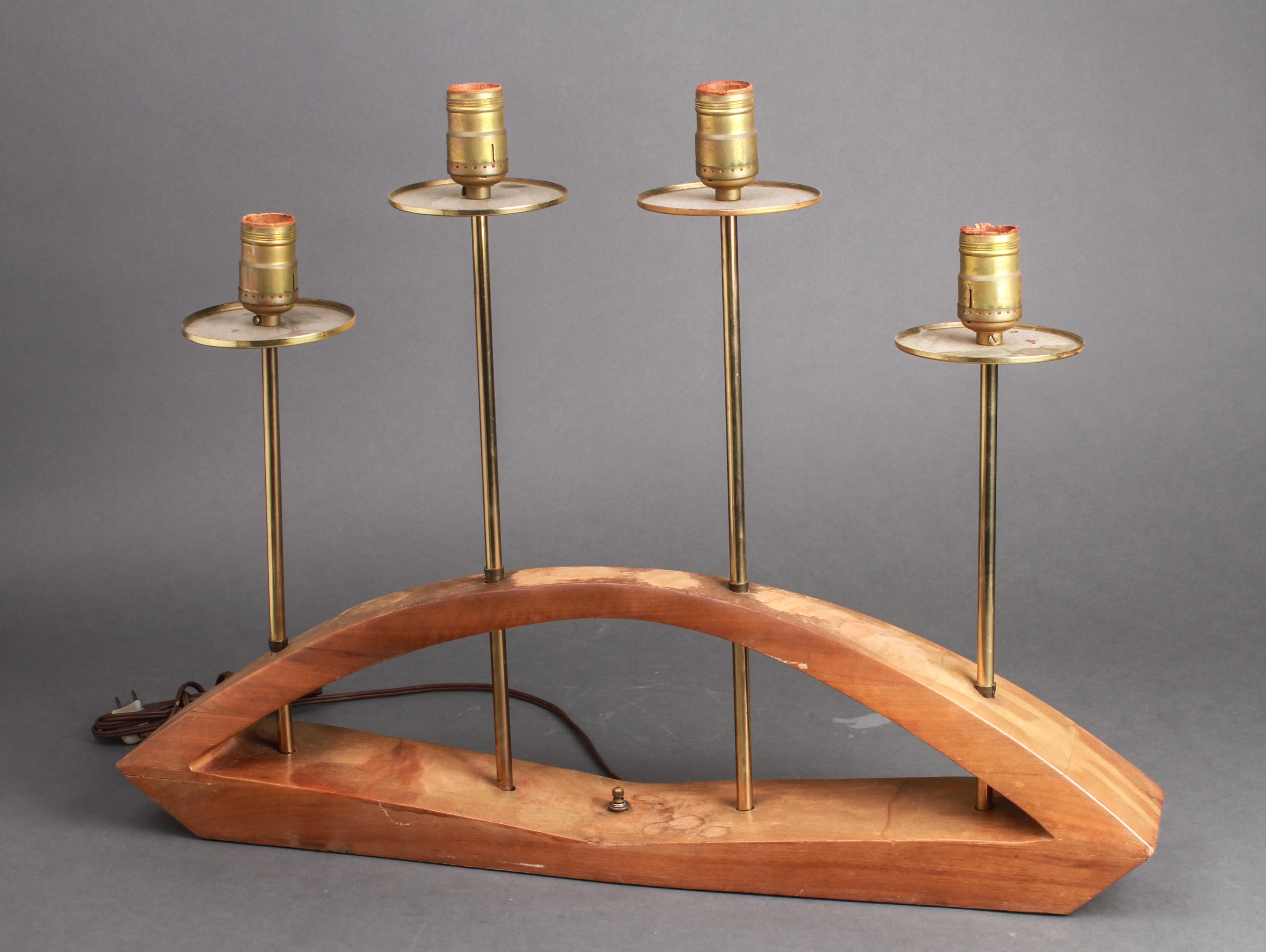 20th Century Mid-Century Modern Four-Light Table Lamp With Wood Base