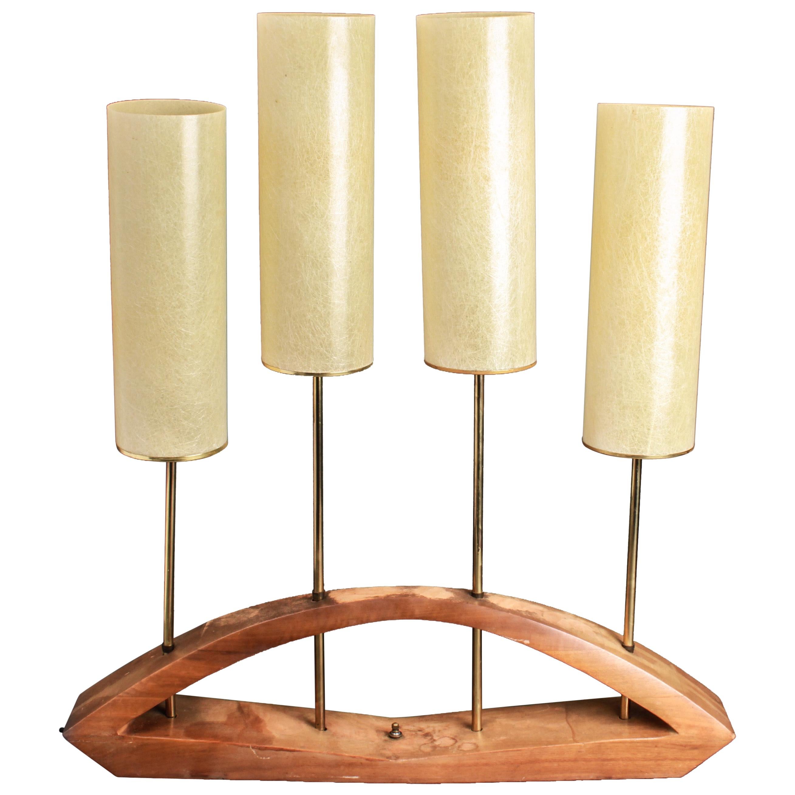 Mid-Century Modern Four-Light Table Lamp With Wood Base
