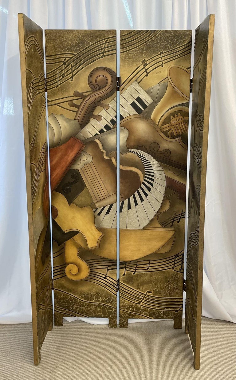 Mid-Century Modern Four Panel Screen, Room Divider, Piero Fornasetti, Musical For Sale 1