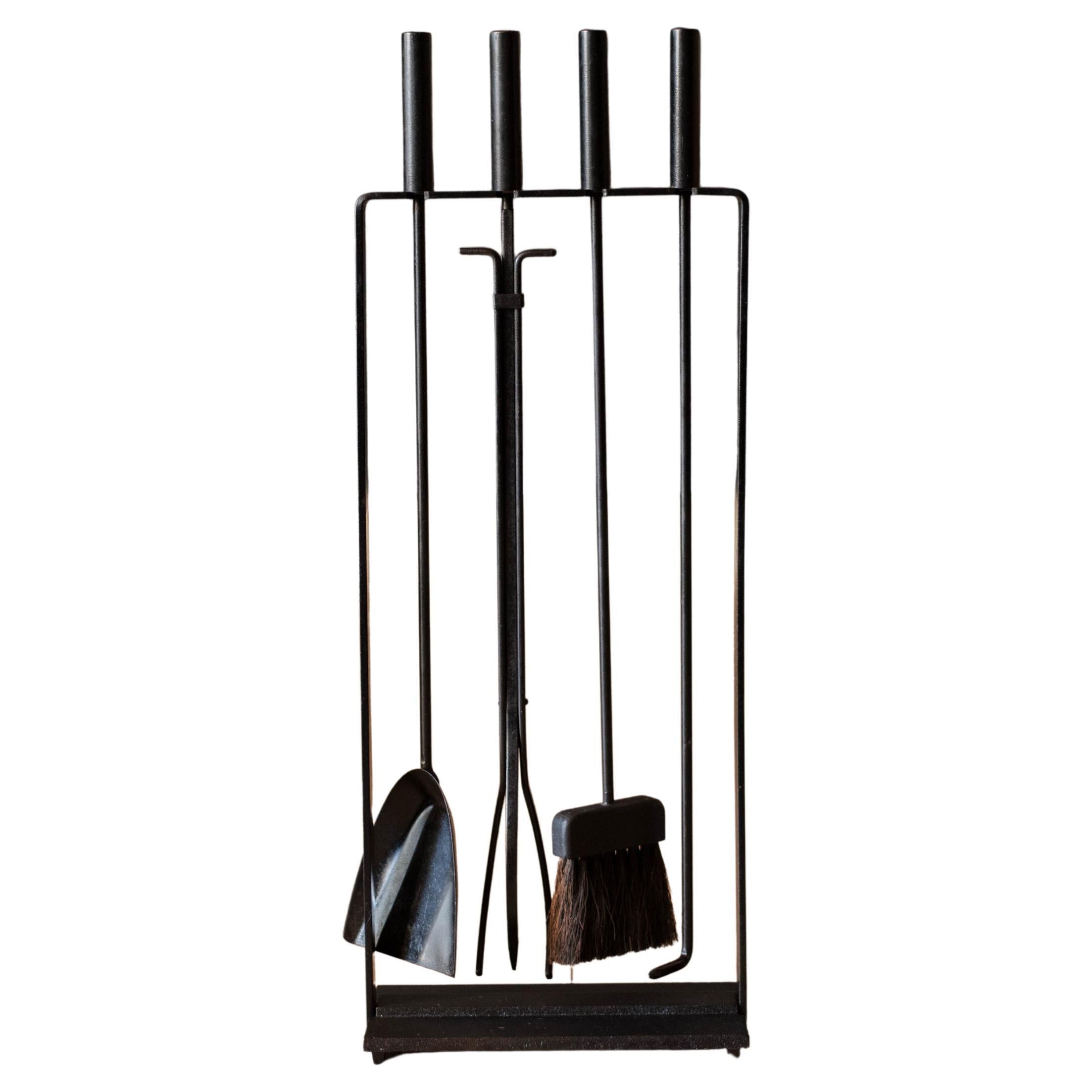Mid Century Modern Four-Piece Fireplace Tool Set with Stand by Pilgrim