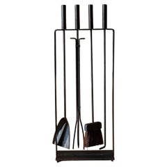 Mid Century Modern Four-Piece Fireplace Tool Set with Stand by Pilgrim