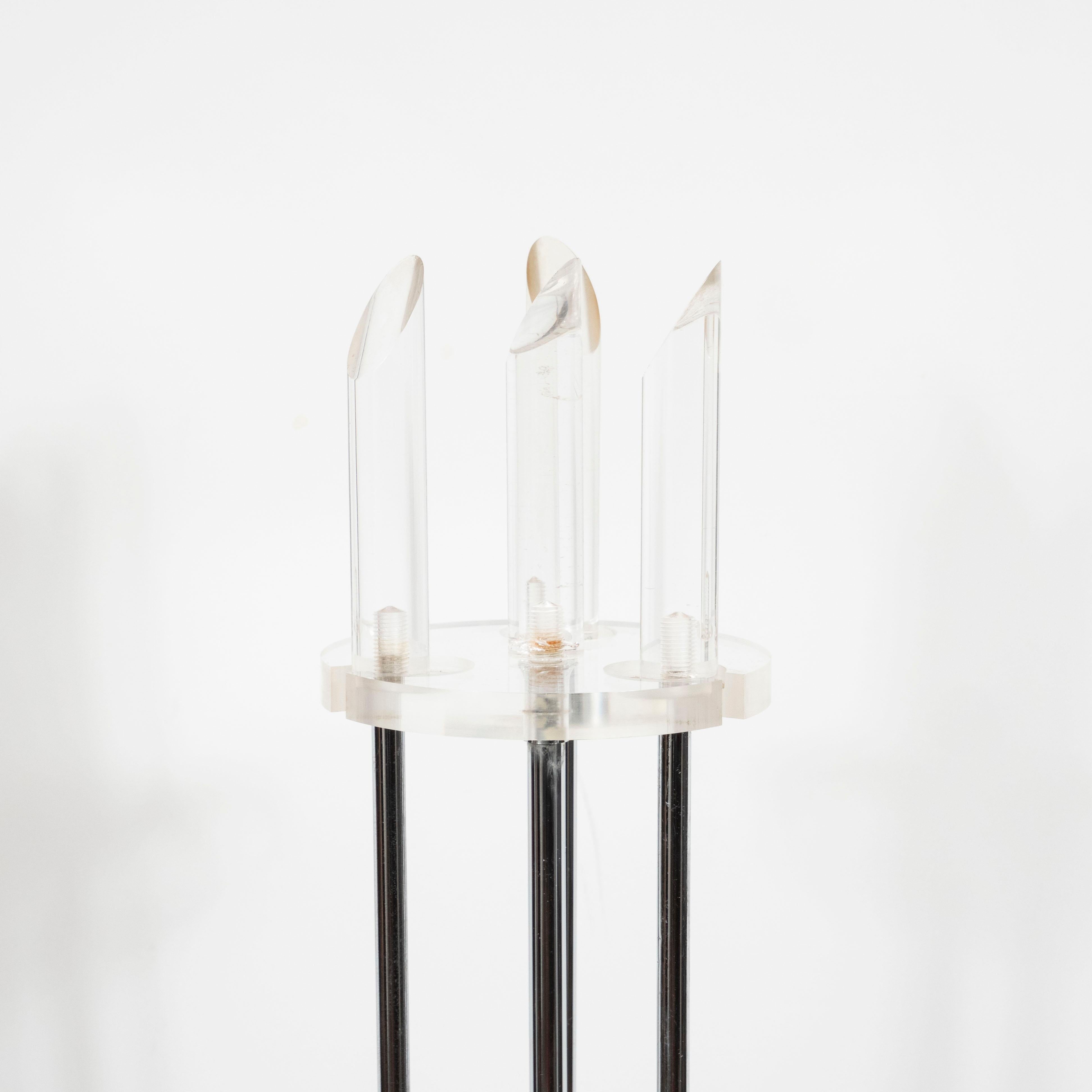 American Mid-Century Modern Four-Piece Lucite and Chrome Fire Tool Set