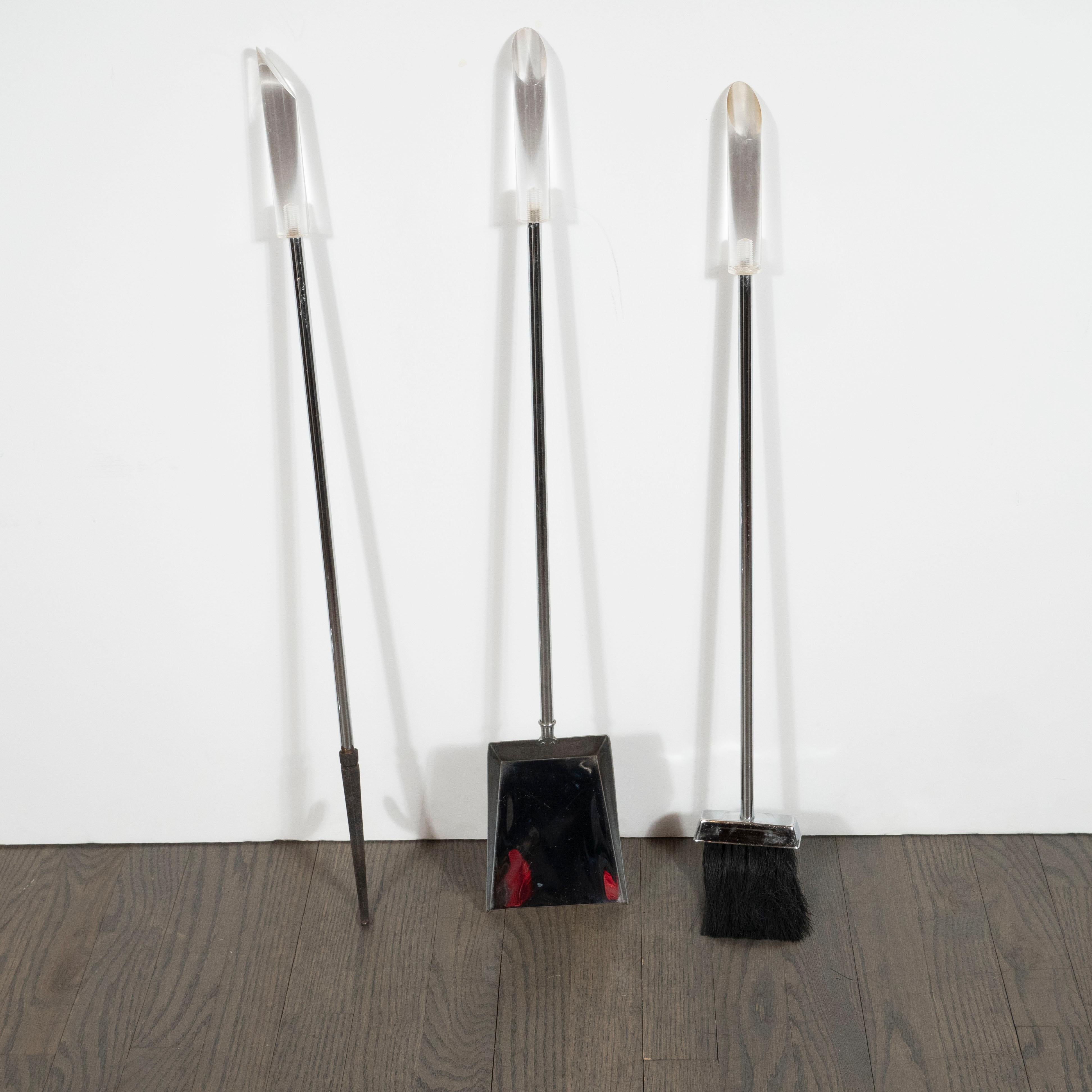 Mid-Century Modern Four-Piece Lucite and Chrome Fire Tool Set 2