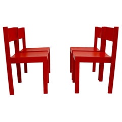 Vintage Mid-Century Modern Four Red Beech Dining Room Chairs or Chairs 1950s Austria