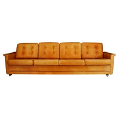Mid-Century Modern Four Seat Lounge Sofa in Cognac Leather, Germany 1960s