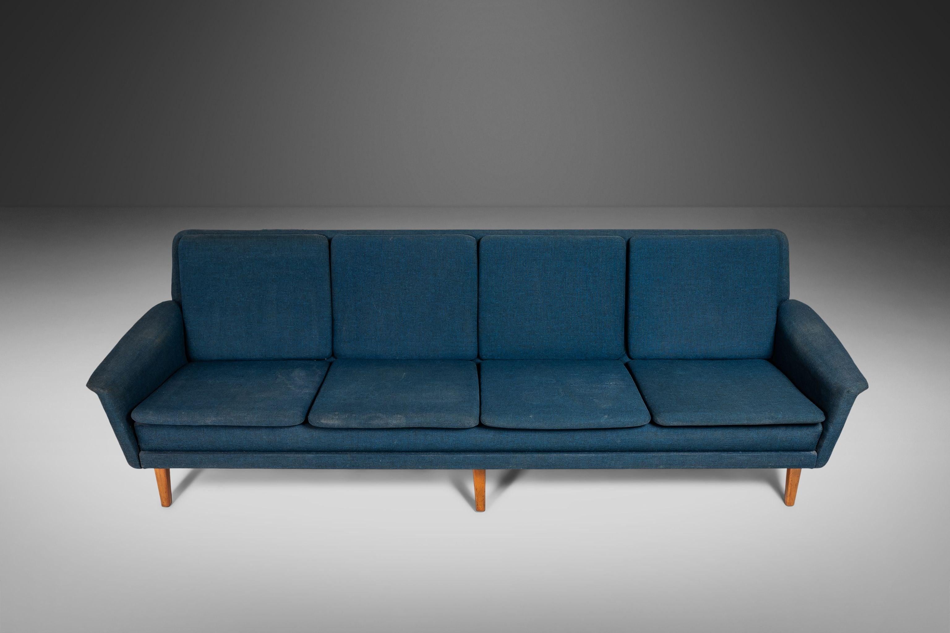 Mid-Century Modern Four-Seat Sofa by Folke Ohlsson & Fritz Hansen, Denmark, 1960 In Distressed Condition For Sale In Deland, FL
