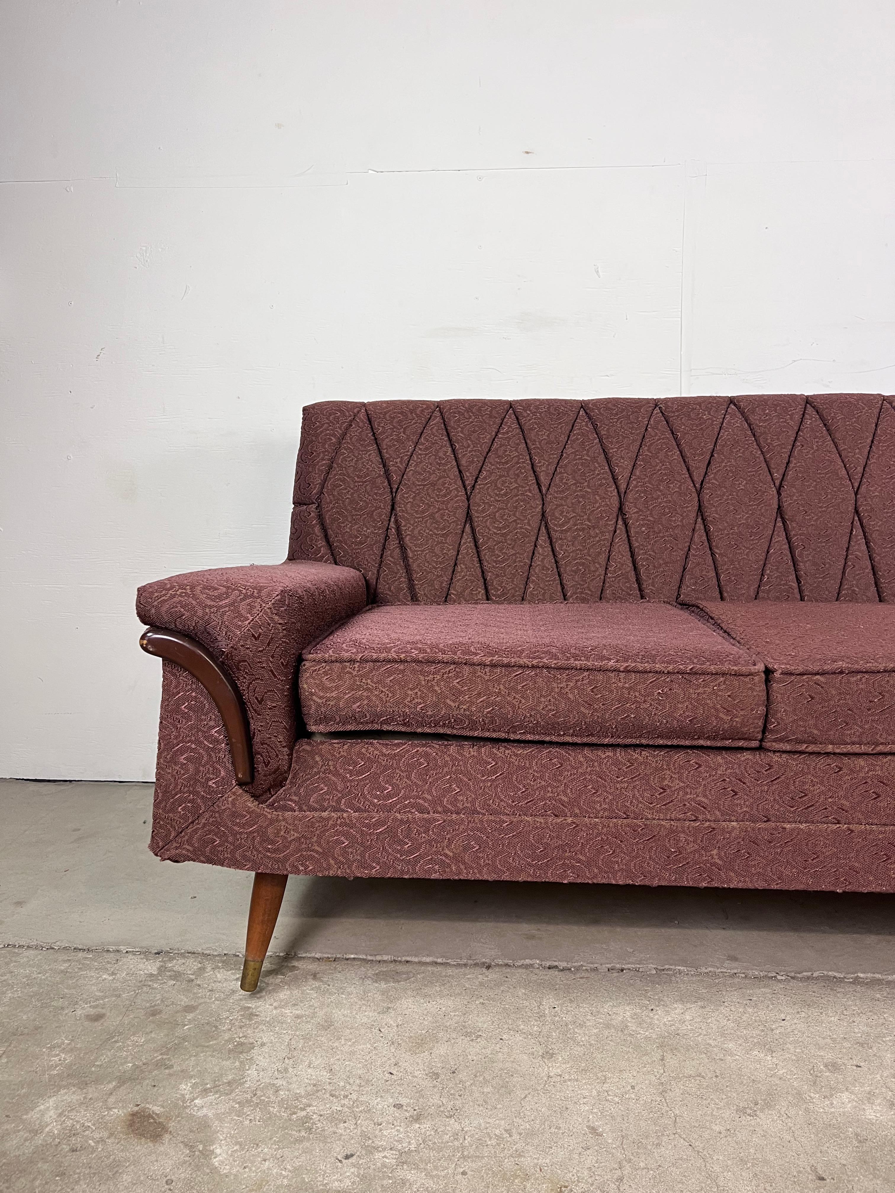 American Mid Century Modern Four Seater Sofa with Vintage Upholstery For Sale