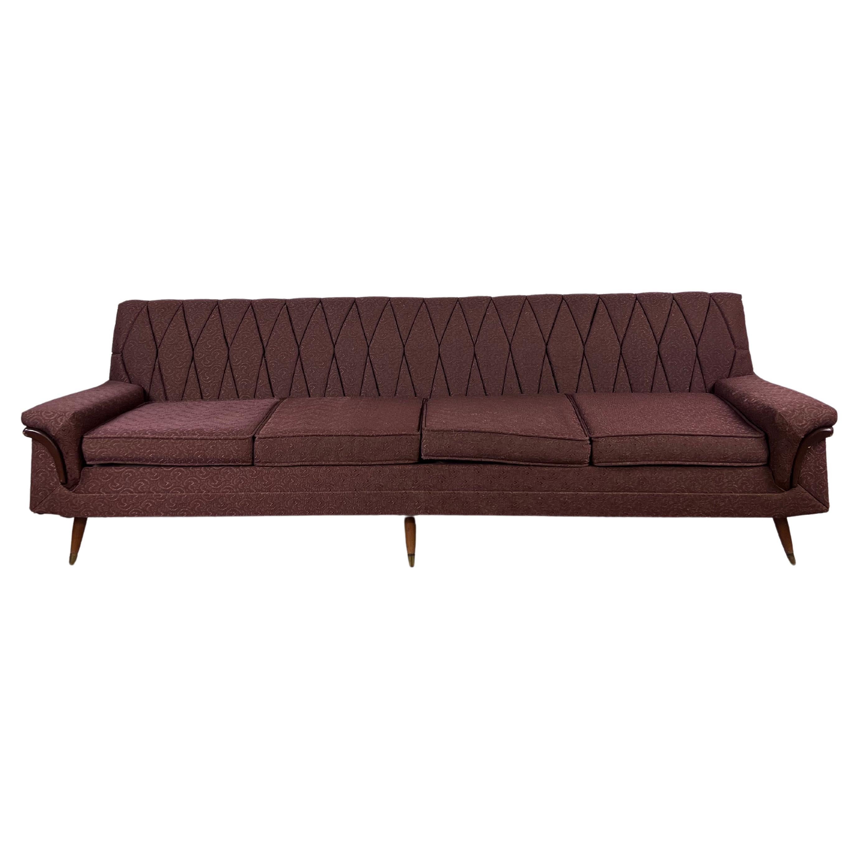 Mid Century Modern Four Seater Sofa with Vintage Upholstery For Sale