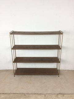 Mid Century Modern Four Shelf Bookcase with Faux Wood Print & Brass Accents