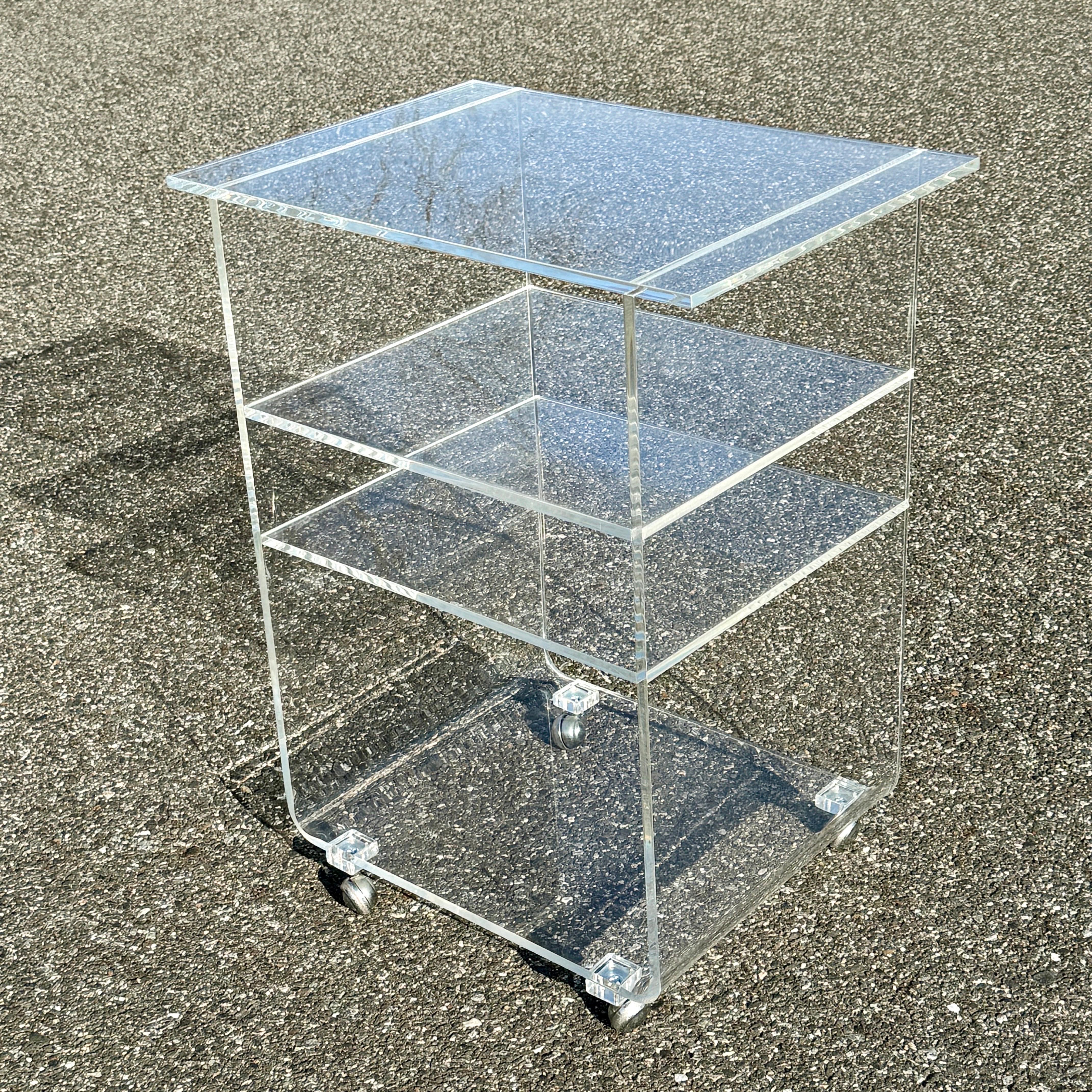Mid-Century Modern Four Tier Bar Cart in Thick Lucite For Sale 10