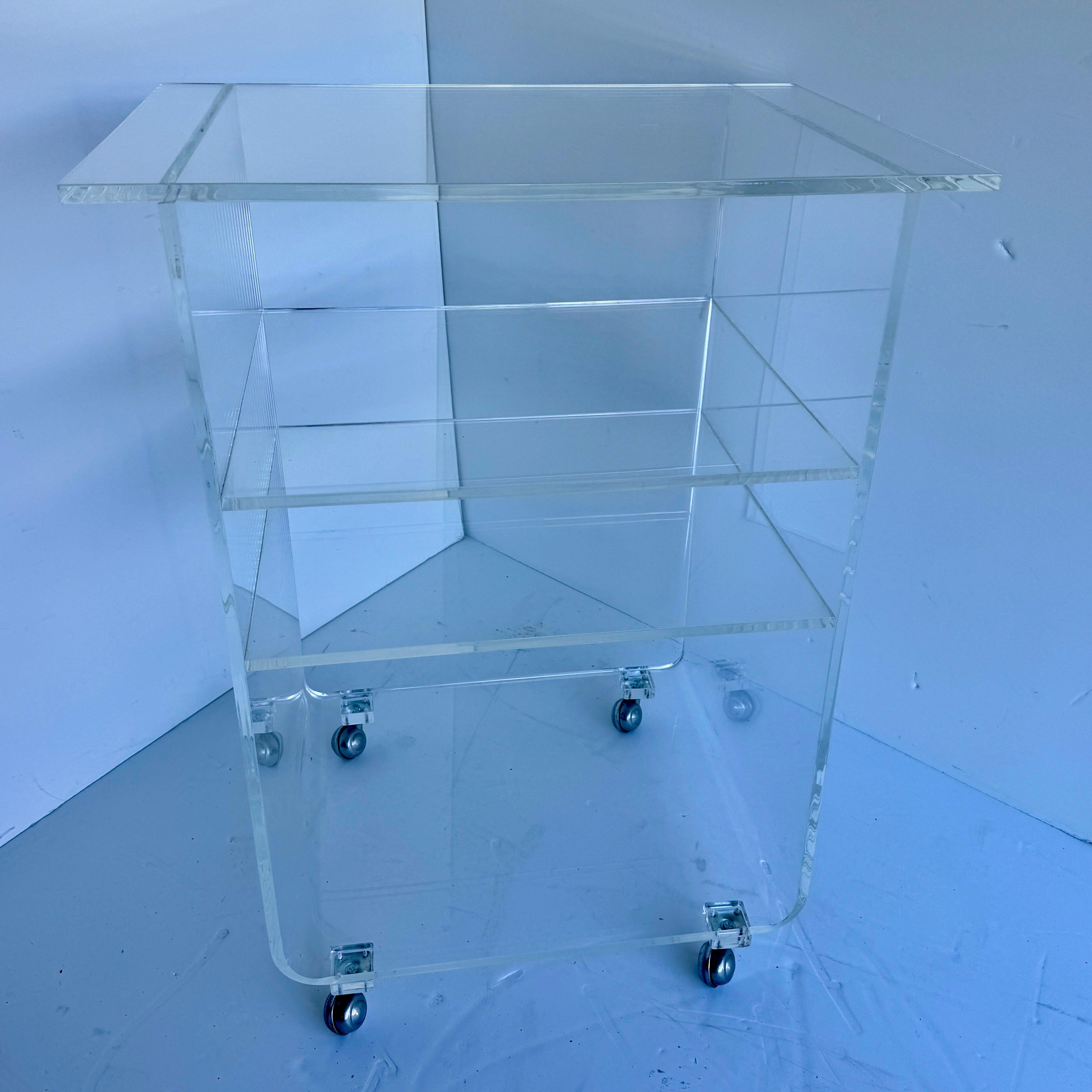 American Mid-Century Modern Four Tier Bar Cart in Thick Lucite For Sale