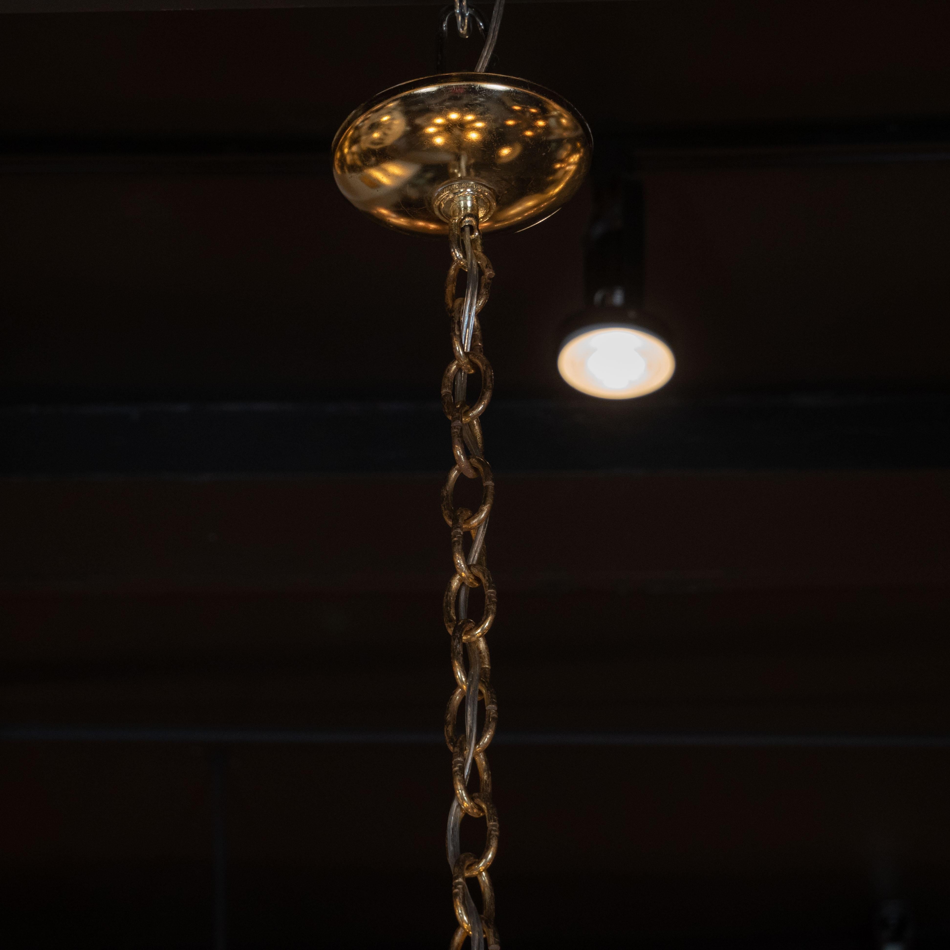 Mid-Century Modern Four-Tier Handblown Camer Chandelier with Brass Fittings In Excellent Condition In New York, NY